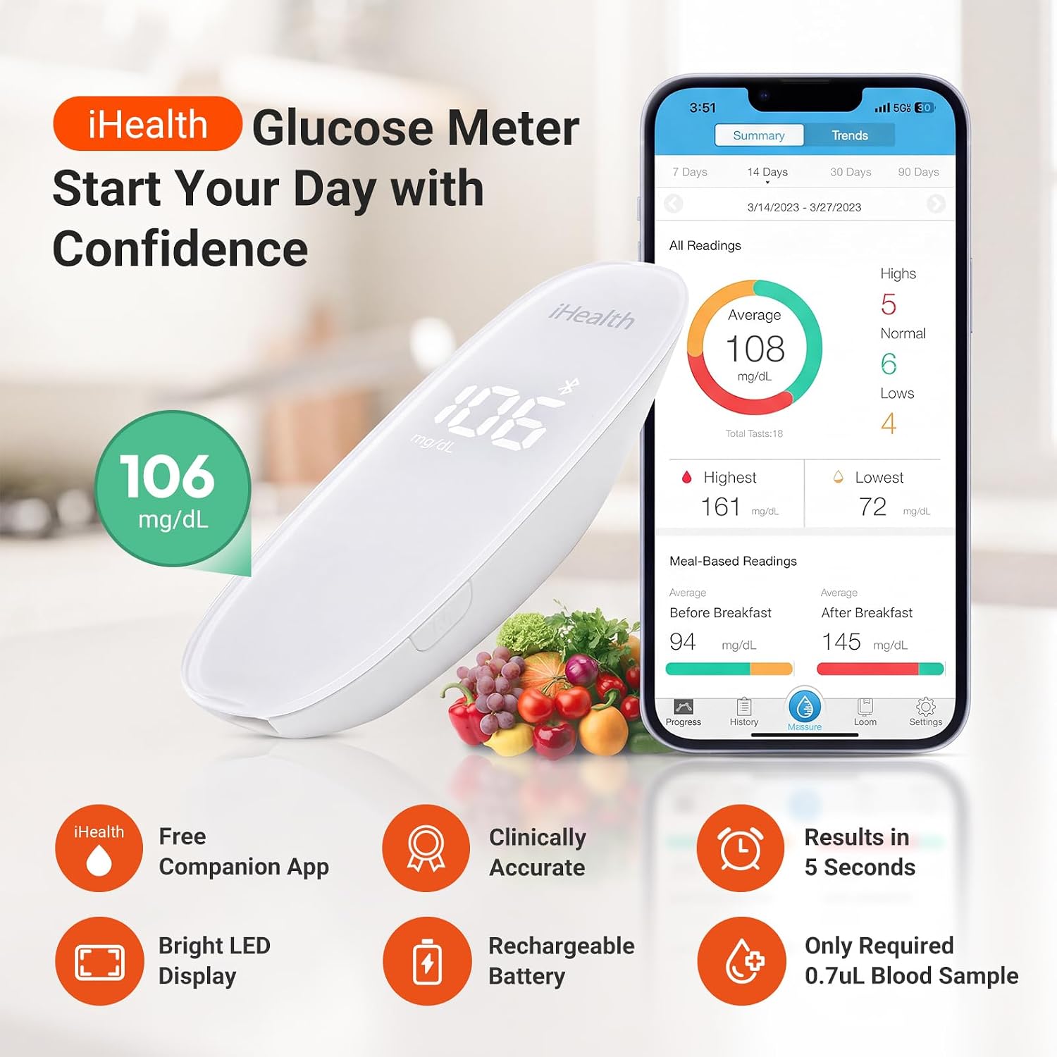 Detalle de iHealth Gluco+ Wireless Smart Blood Glucose Monitor Kit