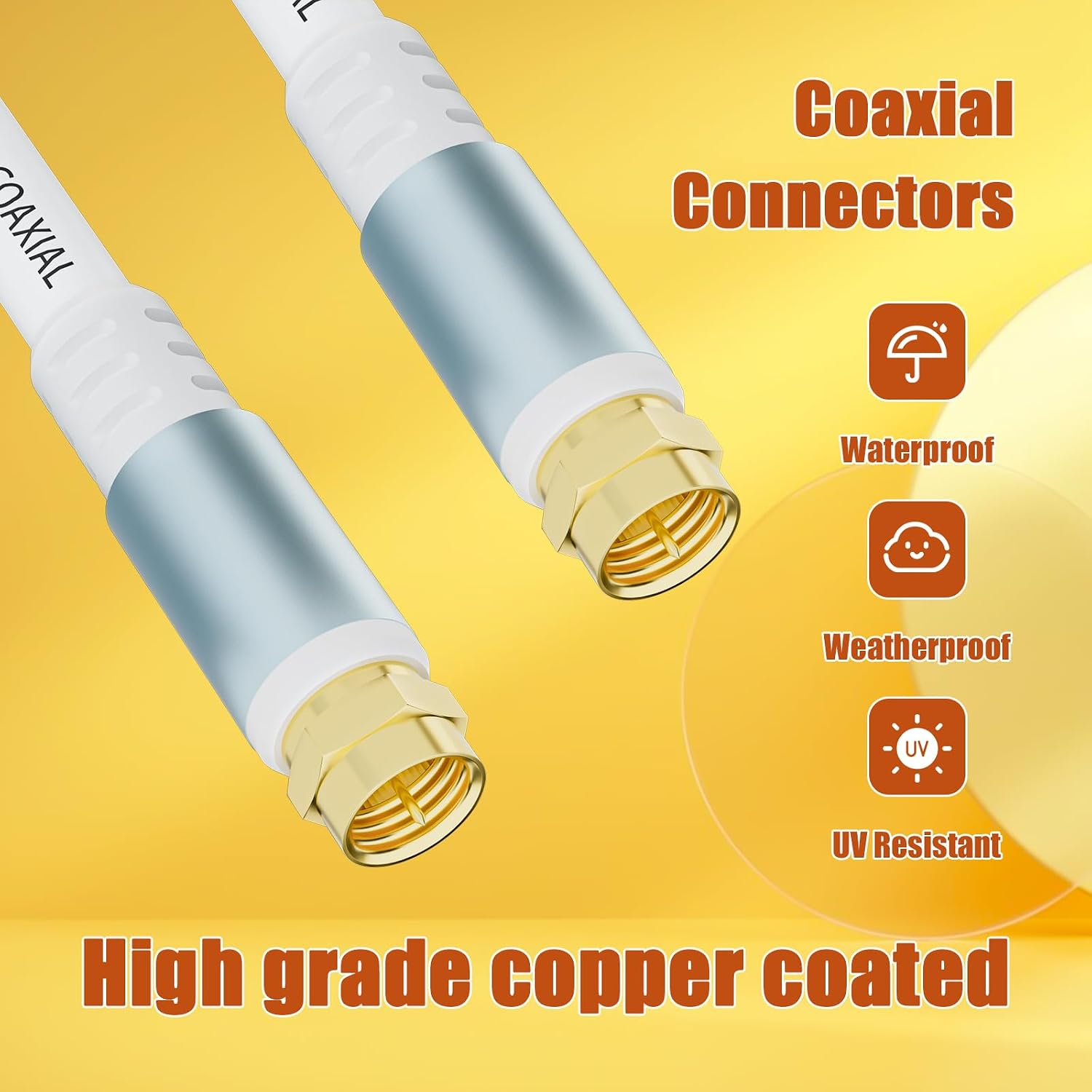 Thumbnail 2 de LDKCOK RG6 3-Foot Coaxial Cable, White, Dual-Shielded with Gold-Plated F Connectors