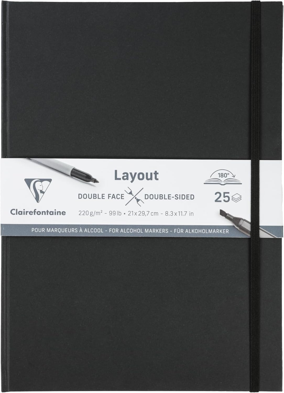 Detalle de Clairefontaine 975343C Carnet Layout Double-Face Ouverture à Plat - A4 21x29,7 cm, 25 Feuilles 220 g, Papier Dessin Extra-Lisse