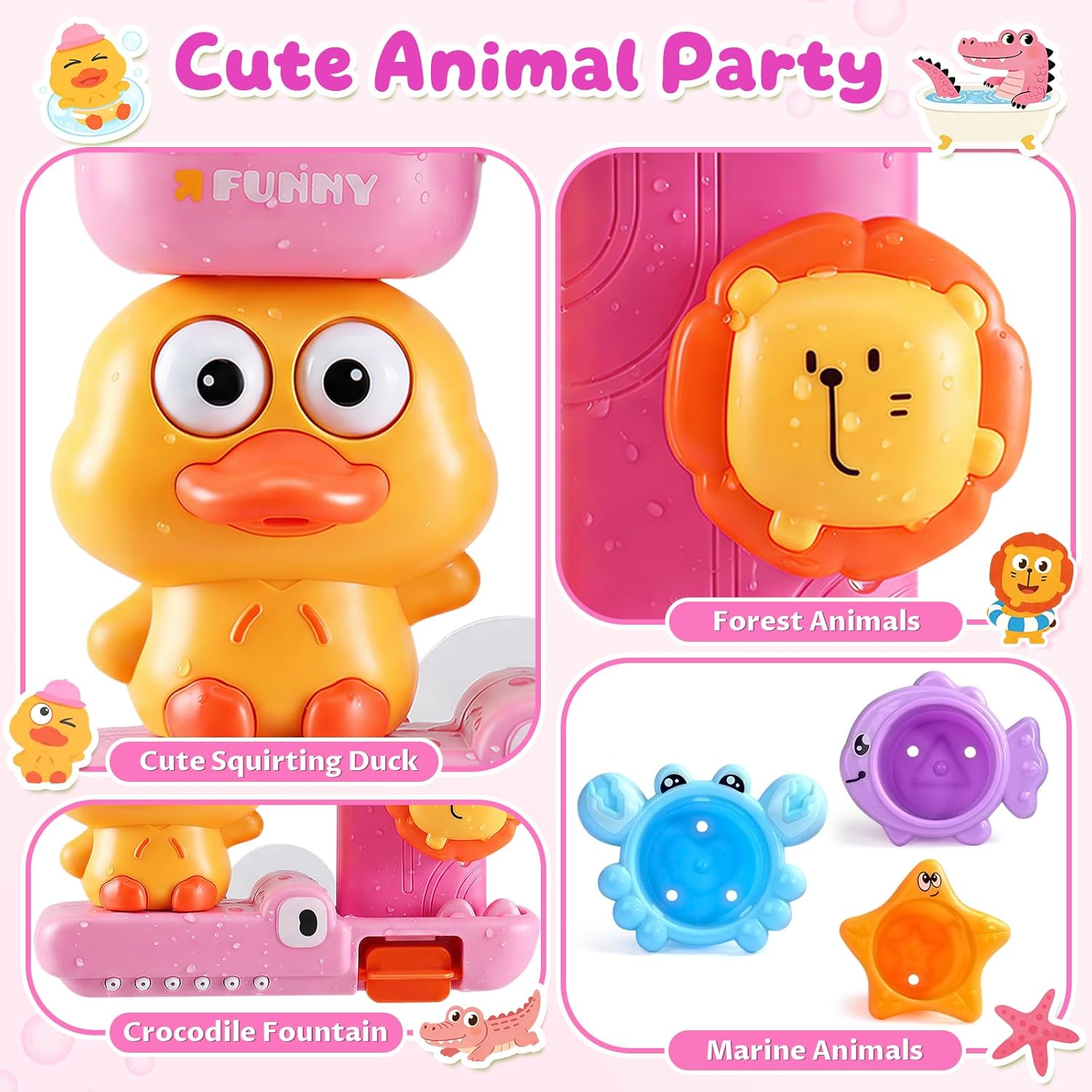 Thumbnail 5 de Baby Bath Toys: Pink Duck Water Play Set for 1–3 Year Olds