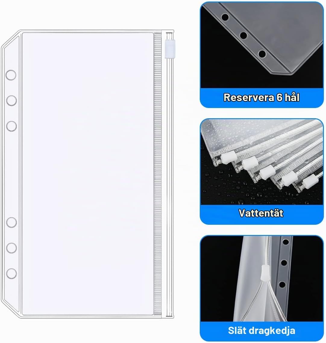 Detalle de Vicloon A6-pärmfickor med dragkedja, 18-pack i genomskinlig PVC