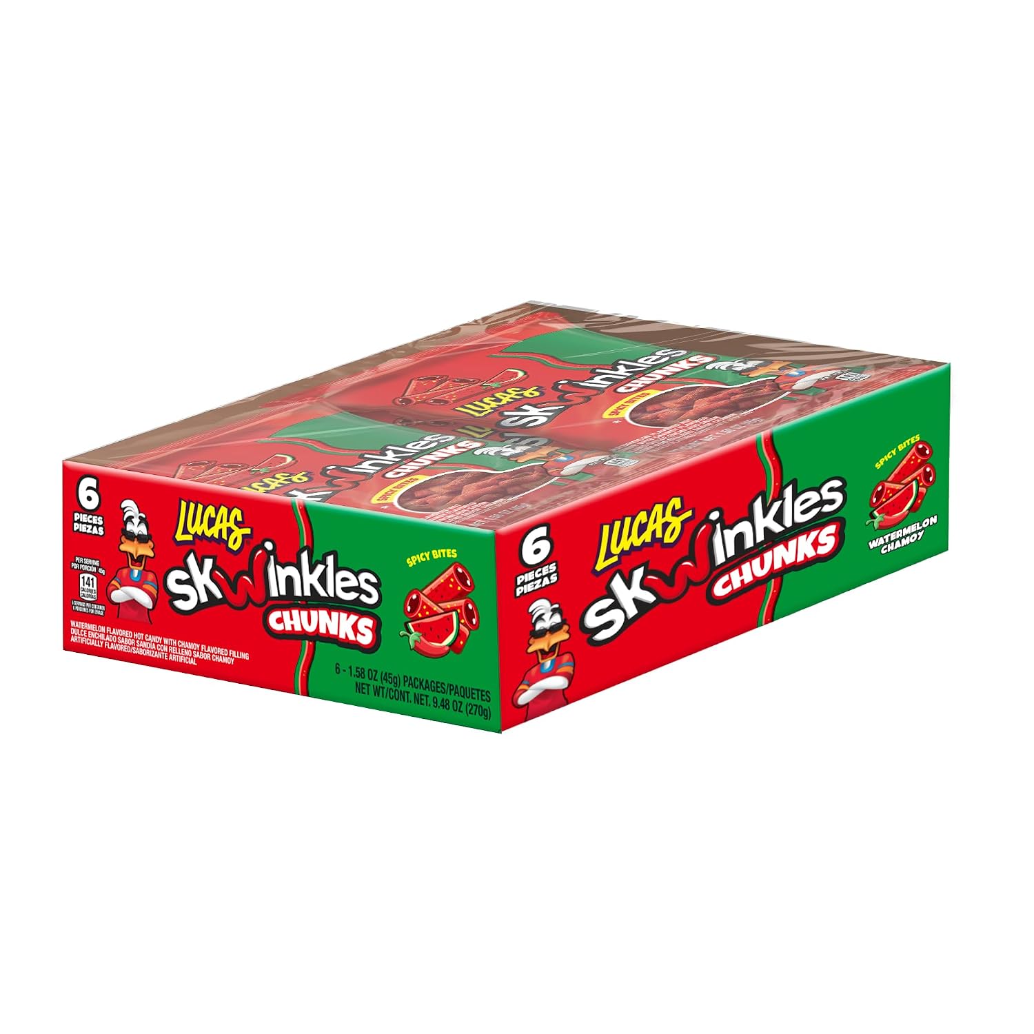 Detalle 1 de Lucas 810008801208 Skwinkles Chunk Candy, Watermelon Flavor, Tamarind Filling