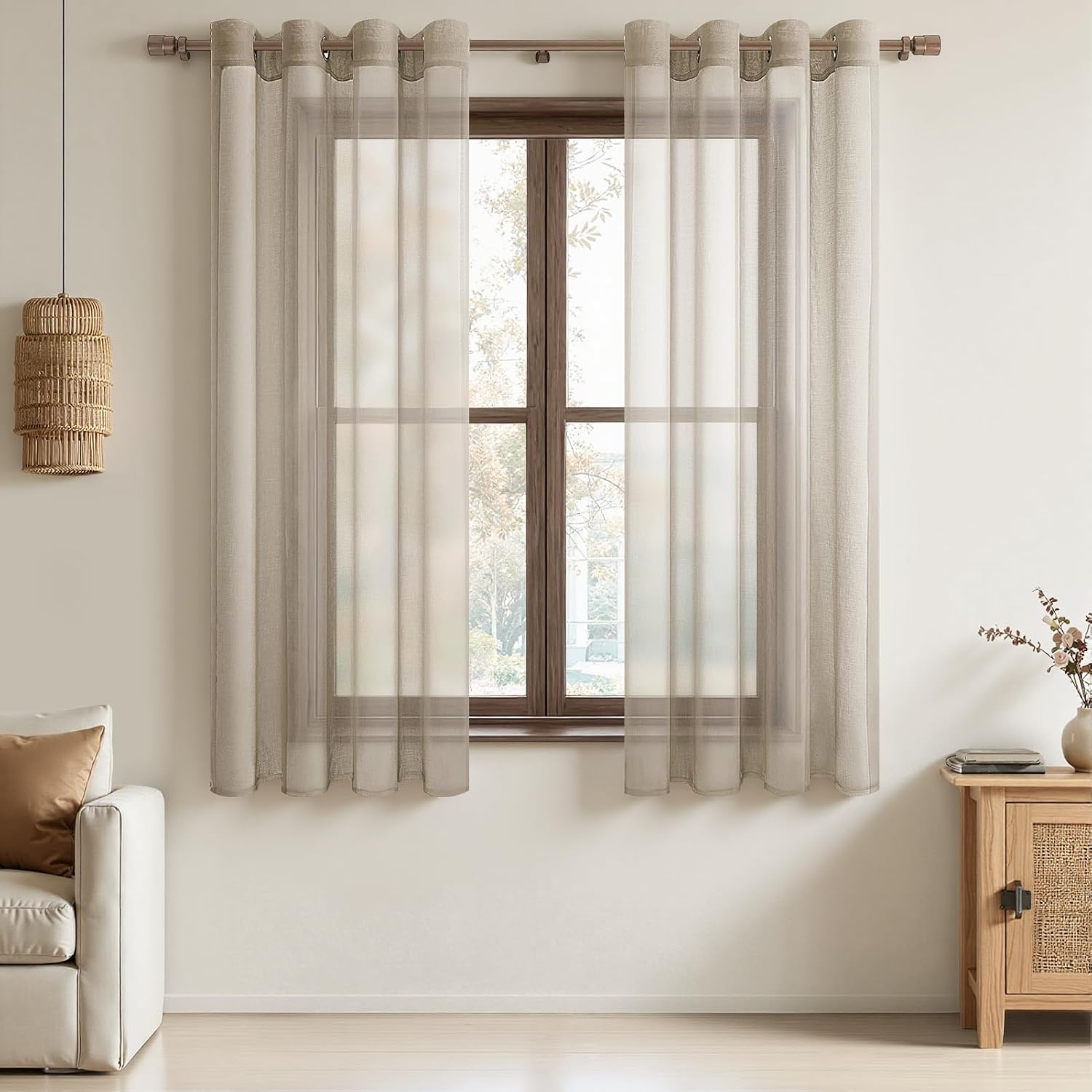 Detalle de MRTREES Net Curtains for Windows (White Voile) – 2 Eyelet Panels, 137 x 213 cm