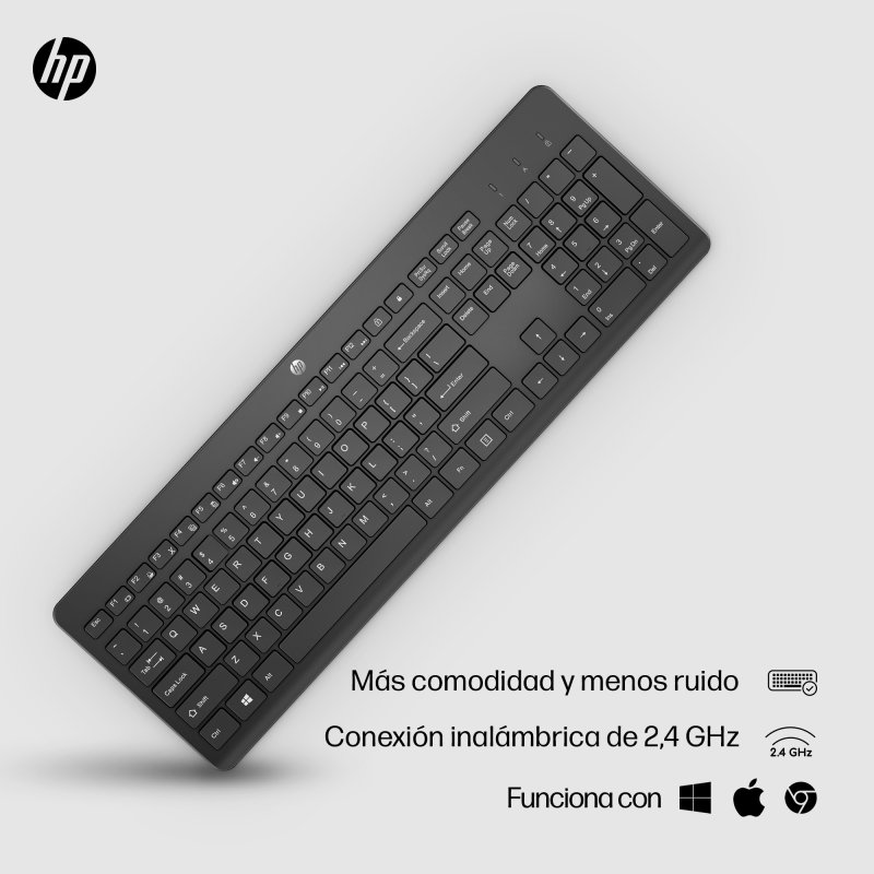 Detalle 2 de HP 230 Wireless Keyboard: teclado membrana compacto y completo para productividad silenciosa