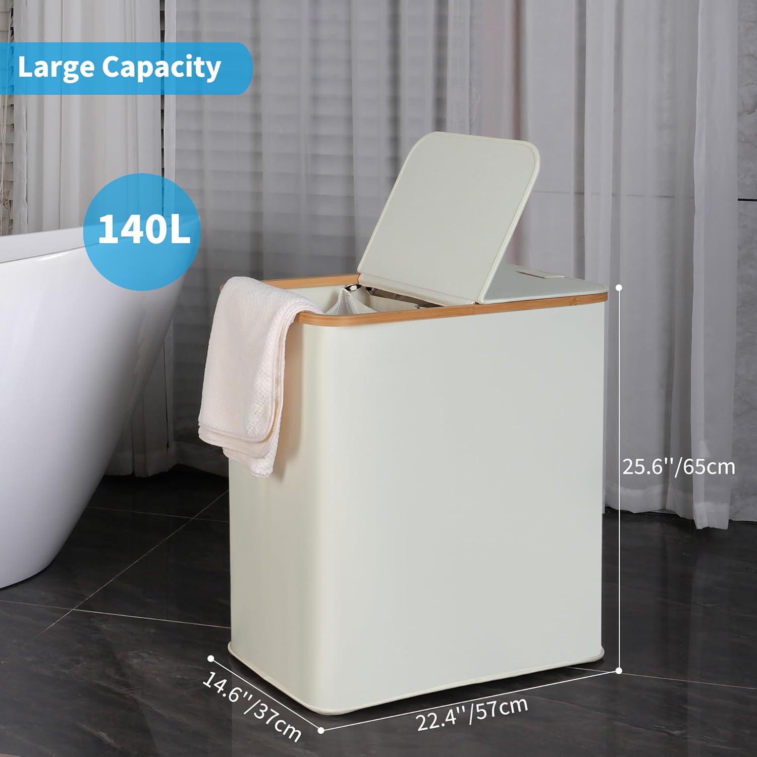 Thumbnail 4 de efluky 140L Laundry Baskets with Lid (2 Compartments) – Large Linen Hamper with Removable Bags