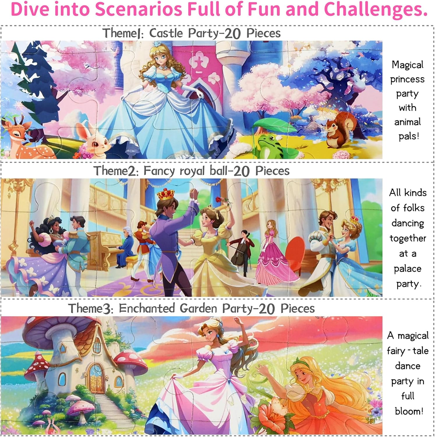 Thumbnail 2 de Princess Puzzles for 3 Year Olds: Castle, Ball and Elf Magnetic Jigsaws (3 x 20pcs)