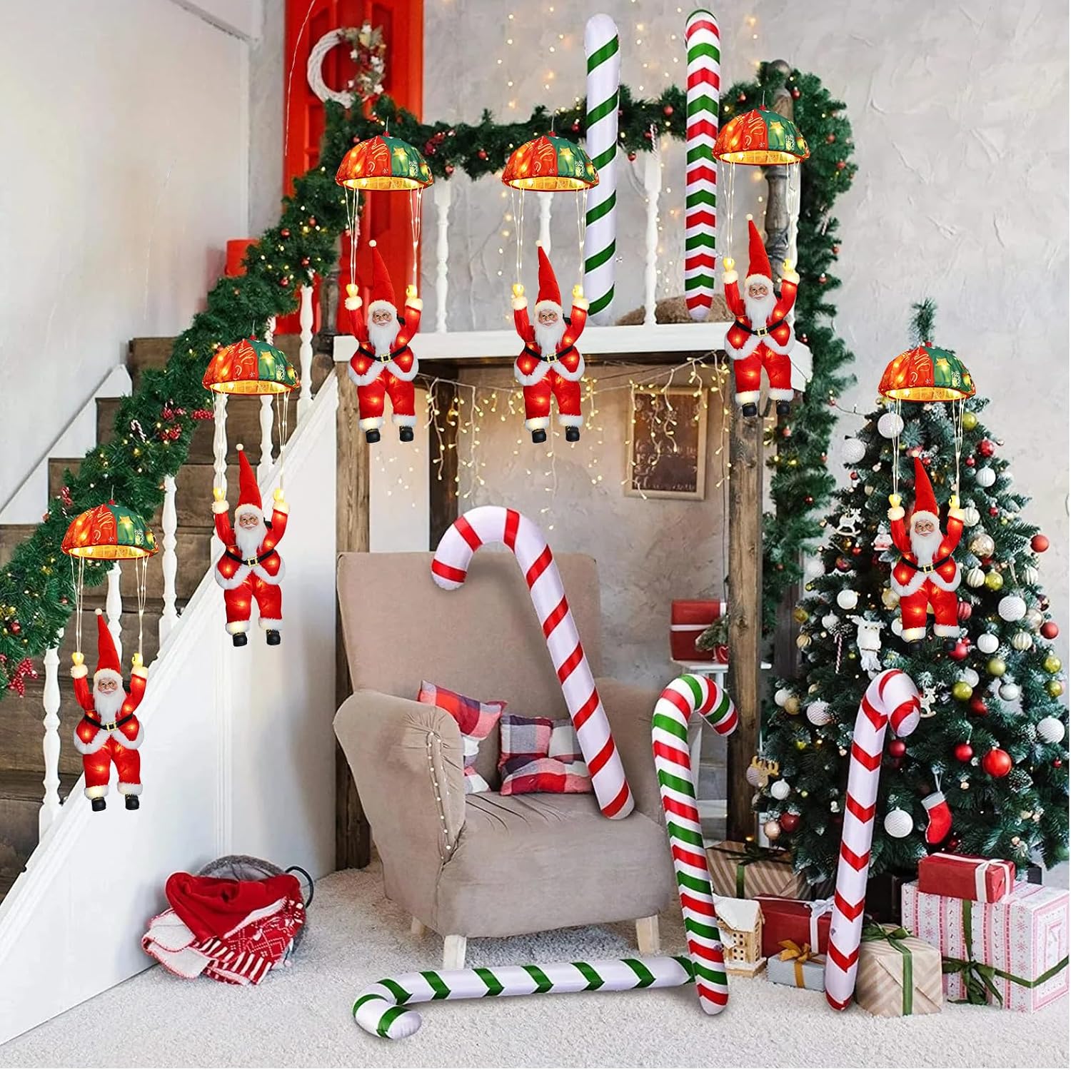 Detalle 2 de Auting LED Fallschirm Weihnachtsmann Lichterkette – 8 Modi mit Timer und Speicherfunktion