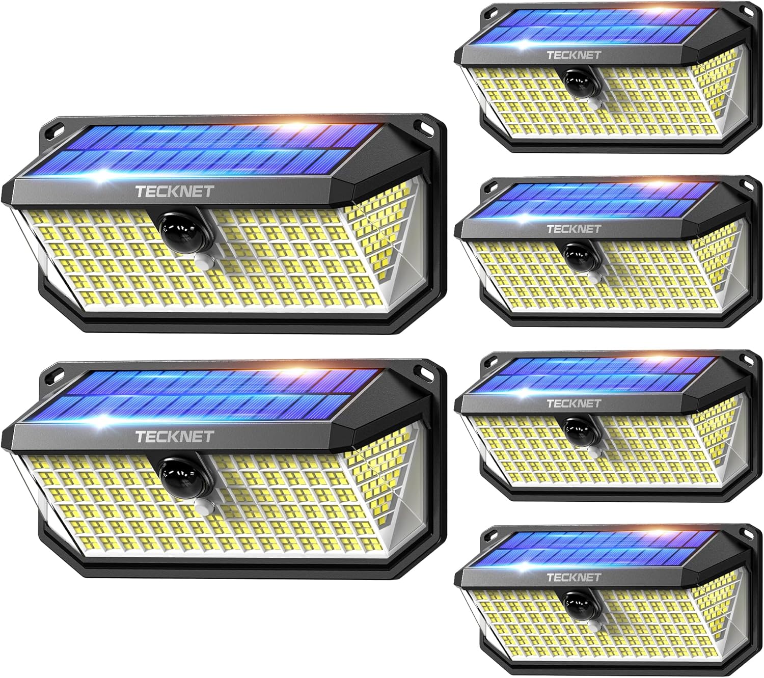 Detalle de TECKNET 416 LED Solar Lights Outdoor Garden – 4200Lm, 300° Coverage, 3 Lighting Modes (6 Pack)