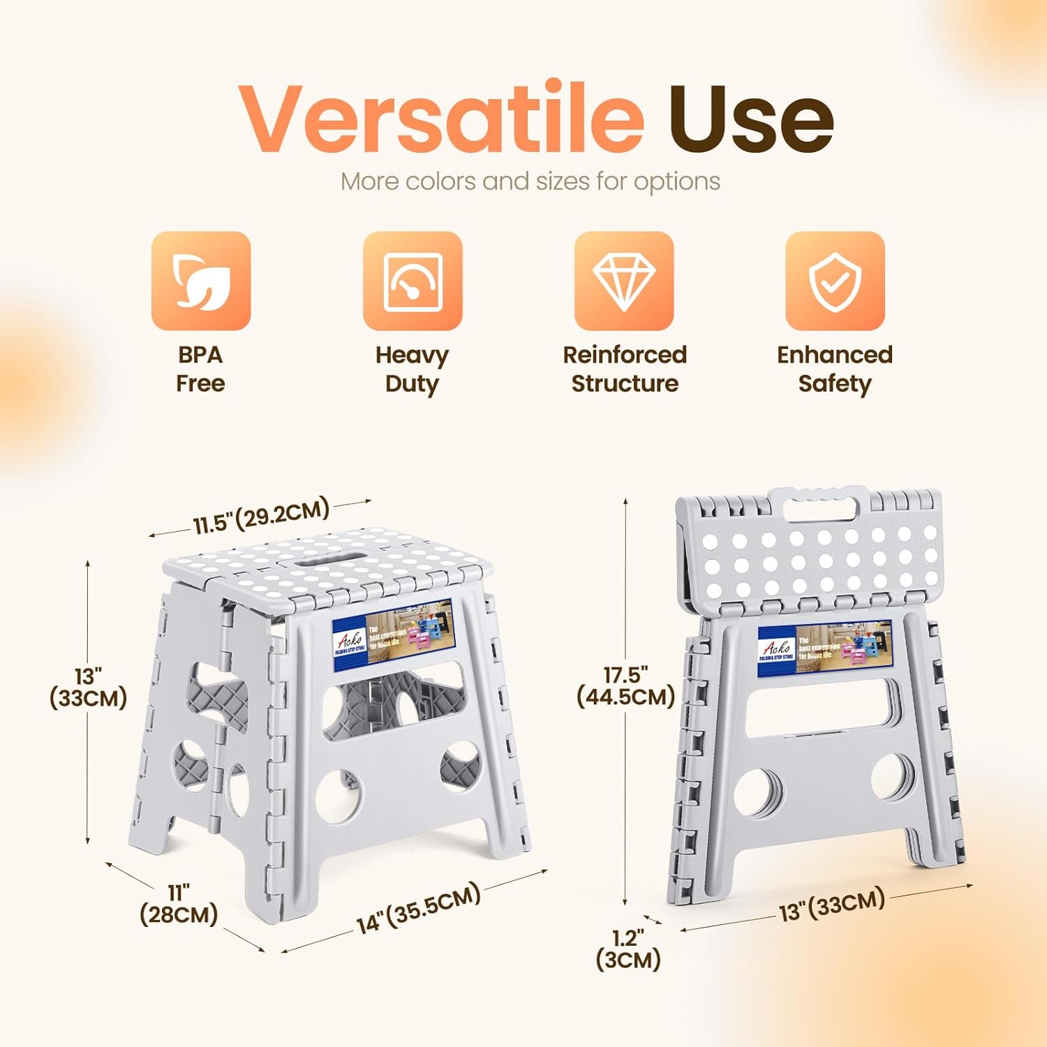 Detalle de ACKO Folding Step Stool 13" foldable plastic step stool 🪜