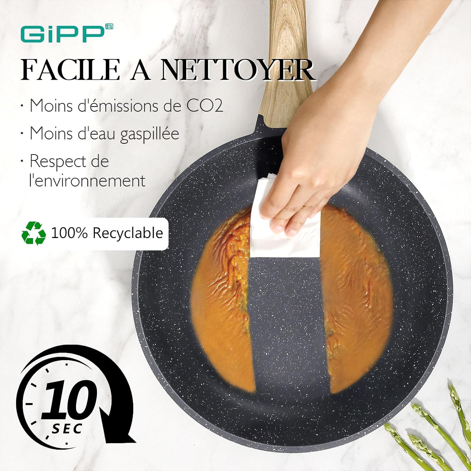 Detalle de GiPP G-AS2-SKI koekenpan 28 cm met 5-laagse antiaanbaklaag