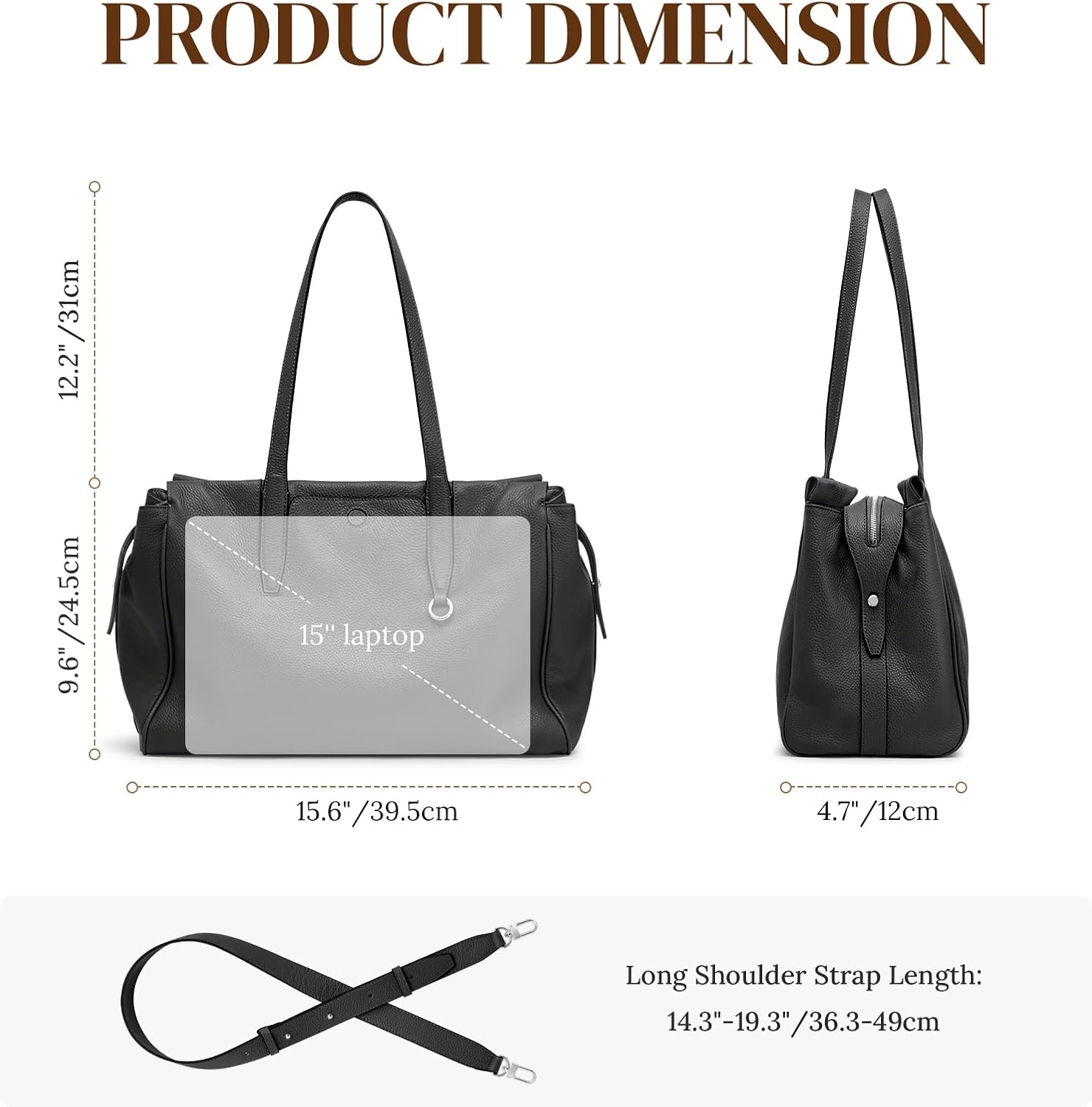 Thumbnail 2 de S-ZONE Grand sac fourre-tout en cuir pour femme — grand sac à bandoulière, élégant et pratique pour le travail et le voyage
