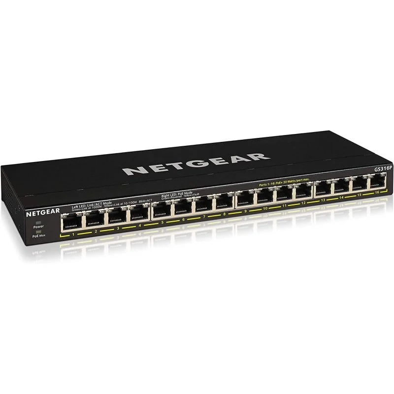 Detalle de Netgear GS316P Switch 16 Puertos Gigabit PoE: una opción fiable para oficinas pequeñas