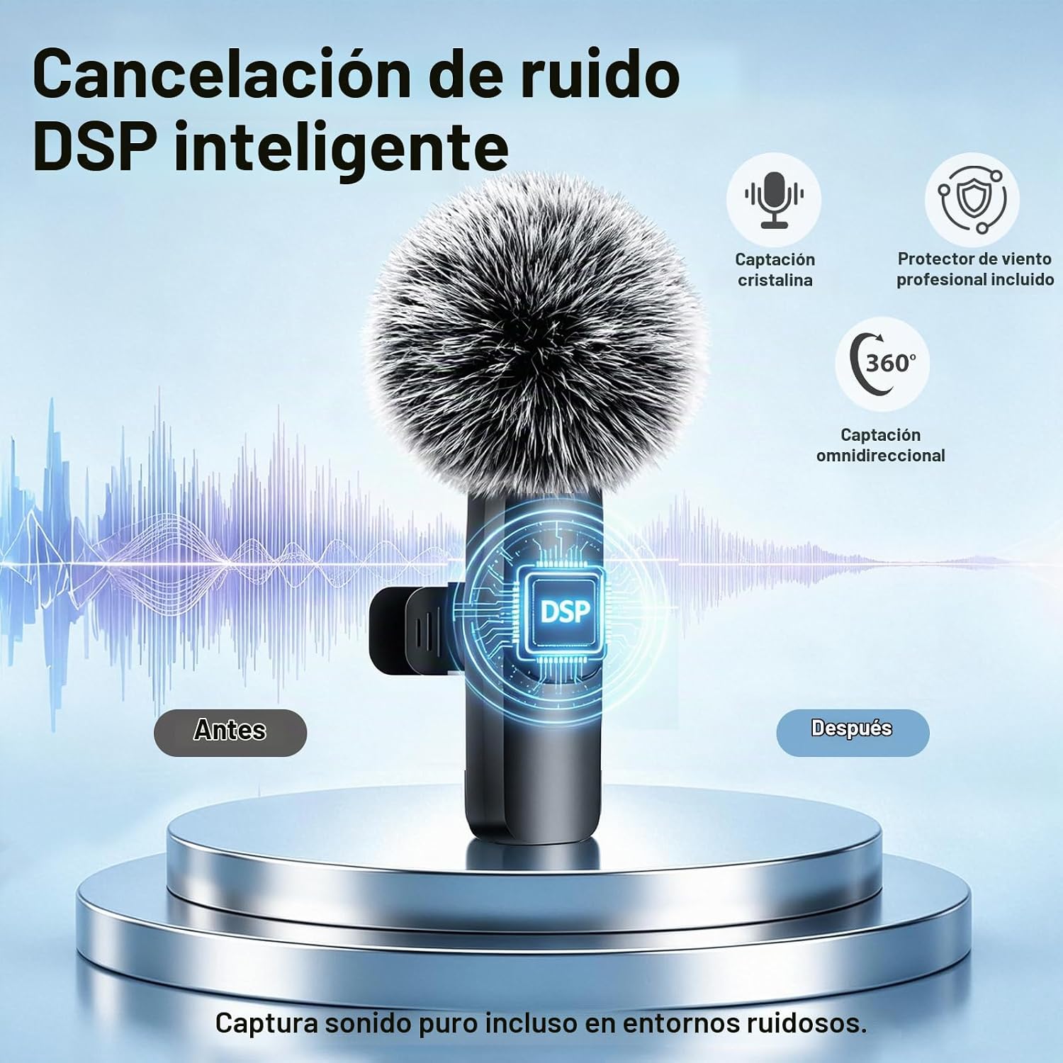 Detalle de Micrófono Lavalier inalámbrico Uewpv para iPhone, iPad y Android