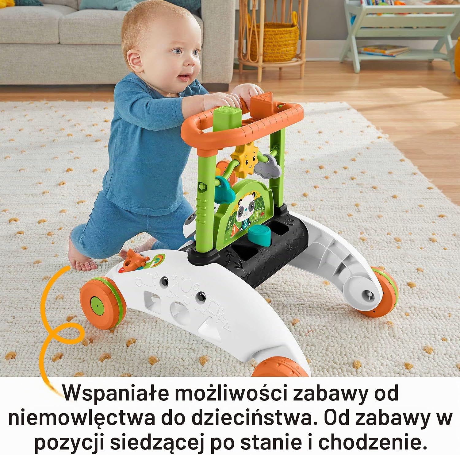 Detalle de Fisher-Price HJY73 dwustronny chodzik Panda, 3 poziomy zabawy i interaktywne centrum