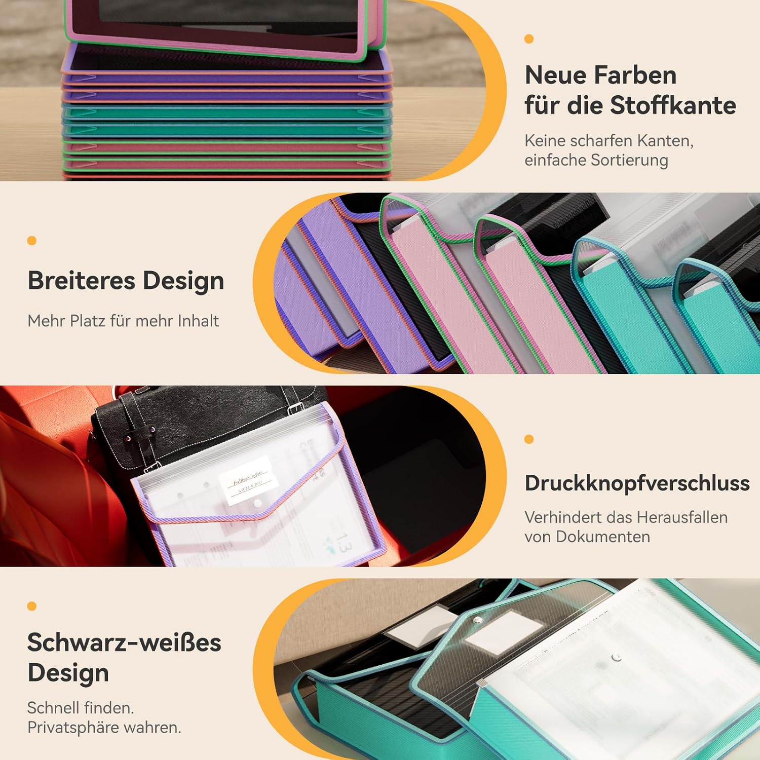 Thumbnail 3 de ABC life Dokumententasche A4 mit Druckknopf, wasserdicht (8 Stück) – Dokumentenmappe im Ordner-Format