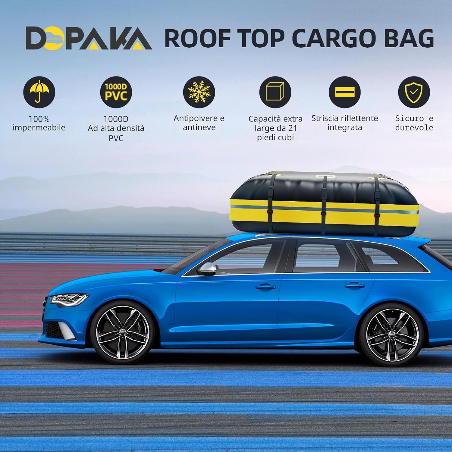 Detalle de Borsa Tetto Auto 594L Grande Box da Tetto Impermeabile DOOAKA con tappetino antiscivolo e 6 cinghie: spazio extra sicuro