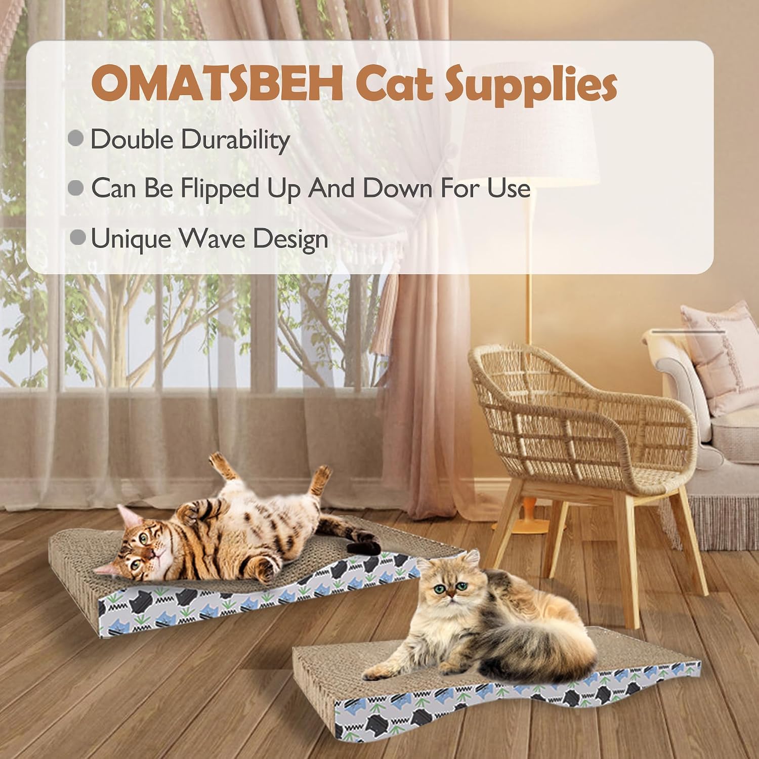 Thumbnail 2 de OMATSBEH 2 Pack Cat Scratcher Pad & Board – Cardboard Nest & Sleeping Scratcher (Grey)
