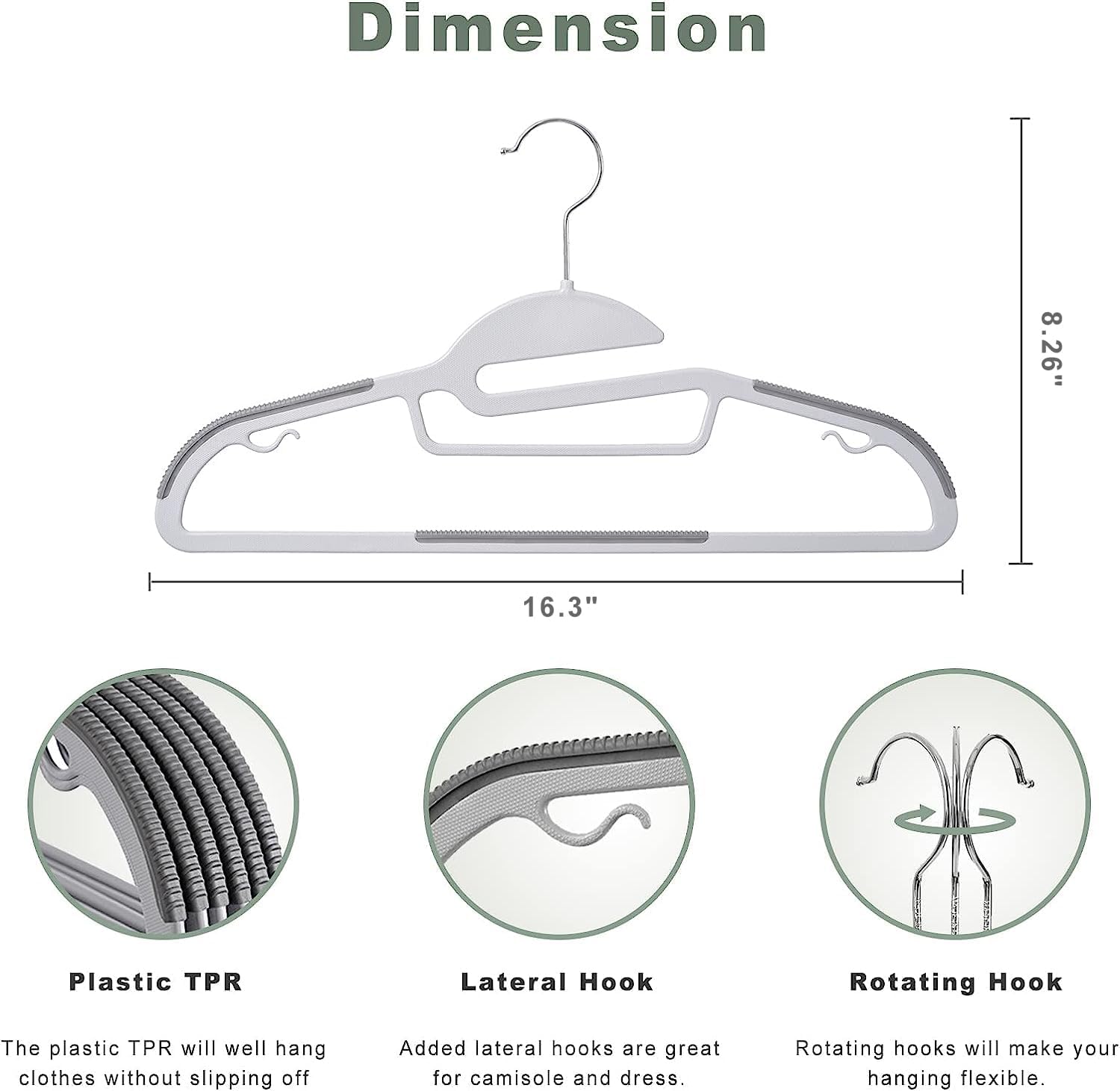 Detalle 2 de BAGAIL Plastic Hangers, 50-Pack, 0.2-Inch Slim Profile, Non-Slip, 360° Swivel
