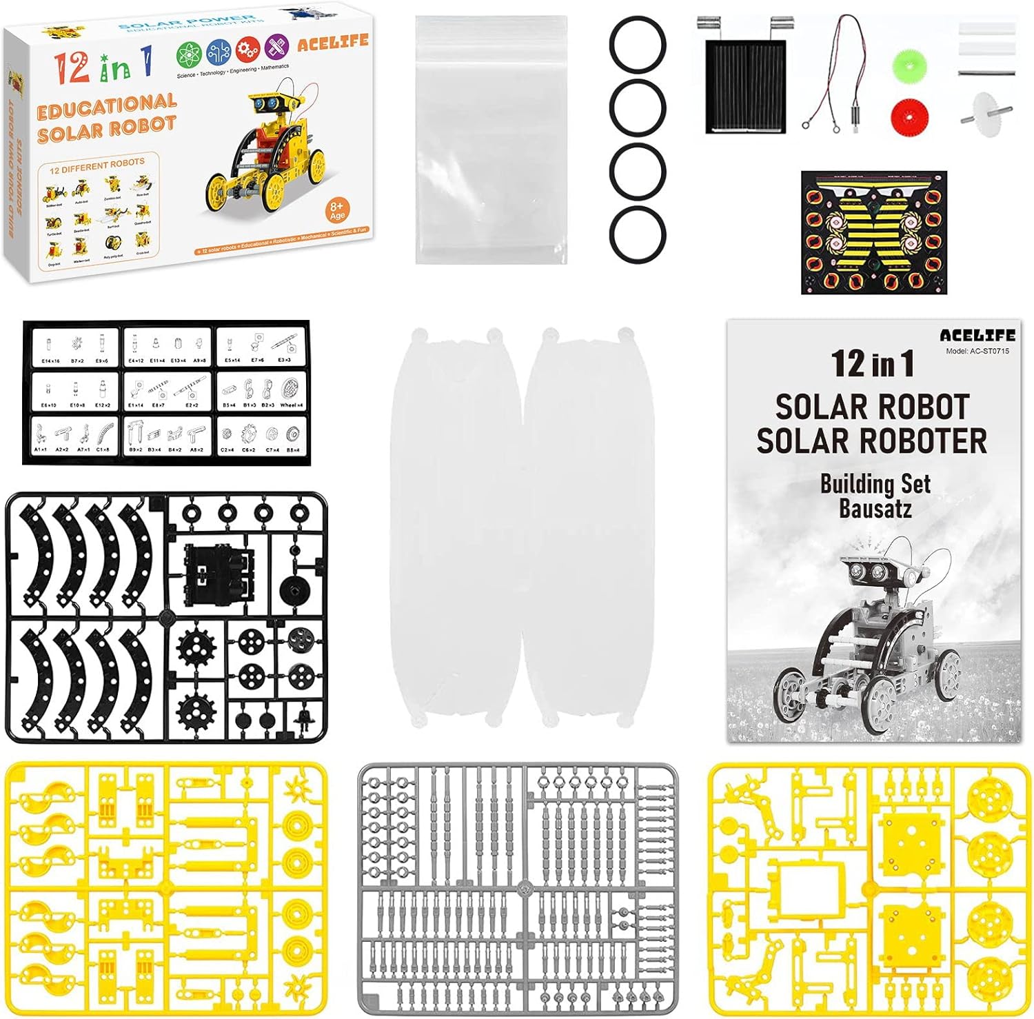 Thumbnail 6 de ACELIFE Solar Roboter Spielzeug (12-in-1) – DIY Bausatz für Kinder ab 8 Jahren, gelb