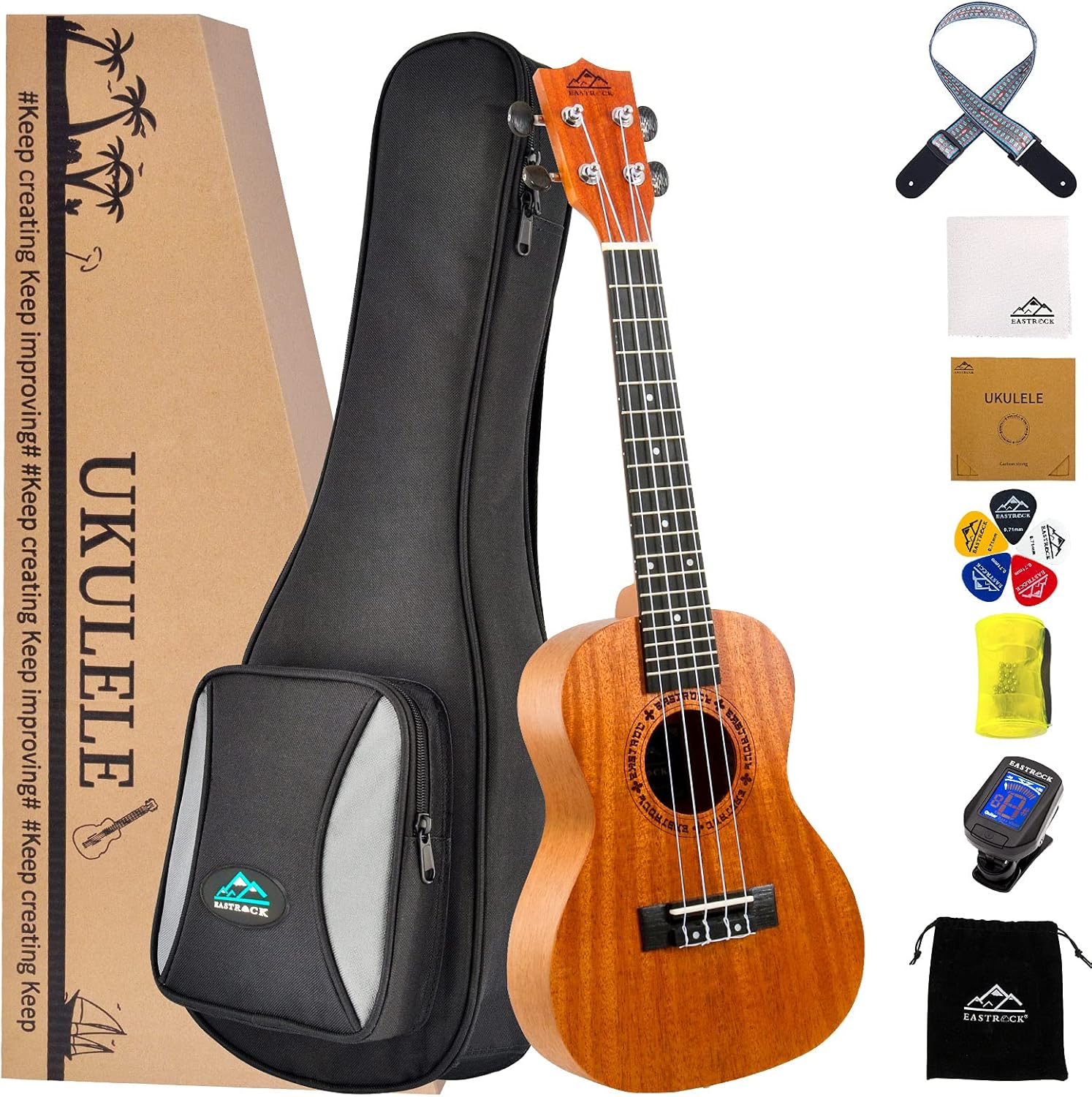 Detalle de EASTROCK Concert Mahogany Ukulele 23-Inch Beginner All-In-One Kit