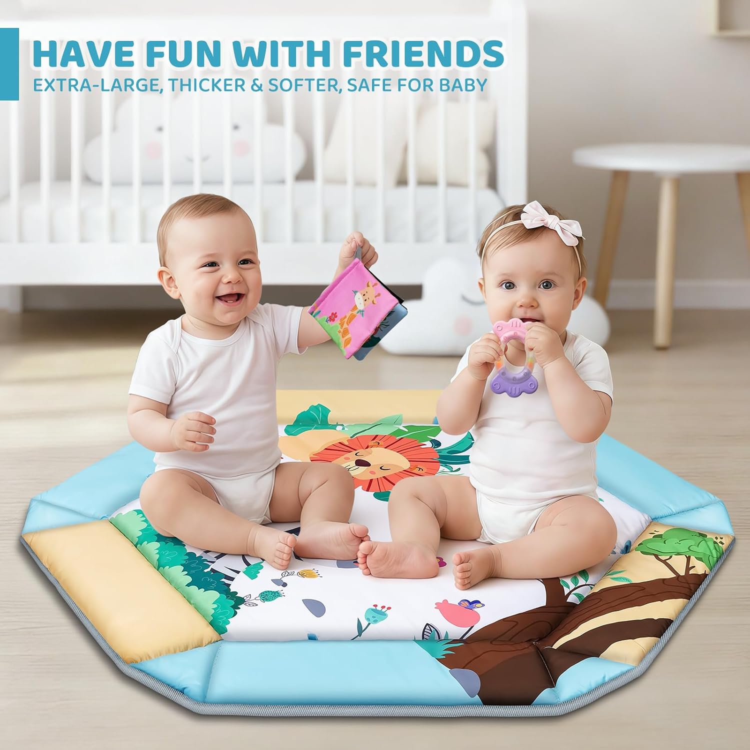 Detalle de Jyusmile 8-in-1 Baby Gym Play Mat with 6 Toys, Washable, Forest Theme