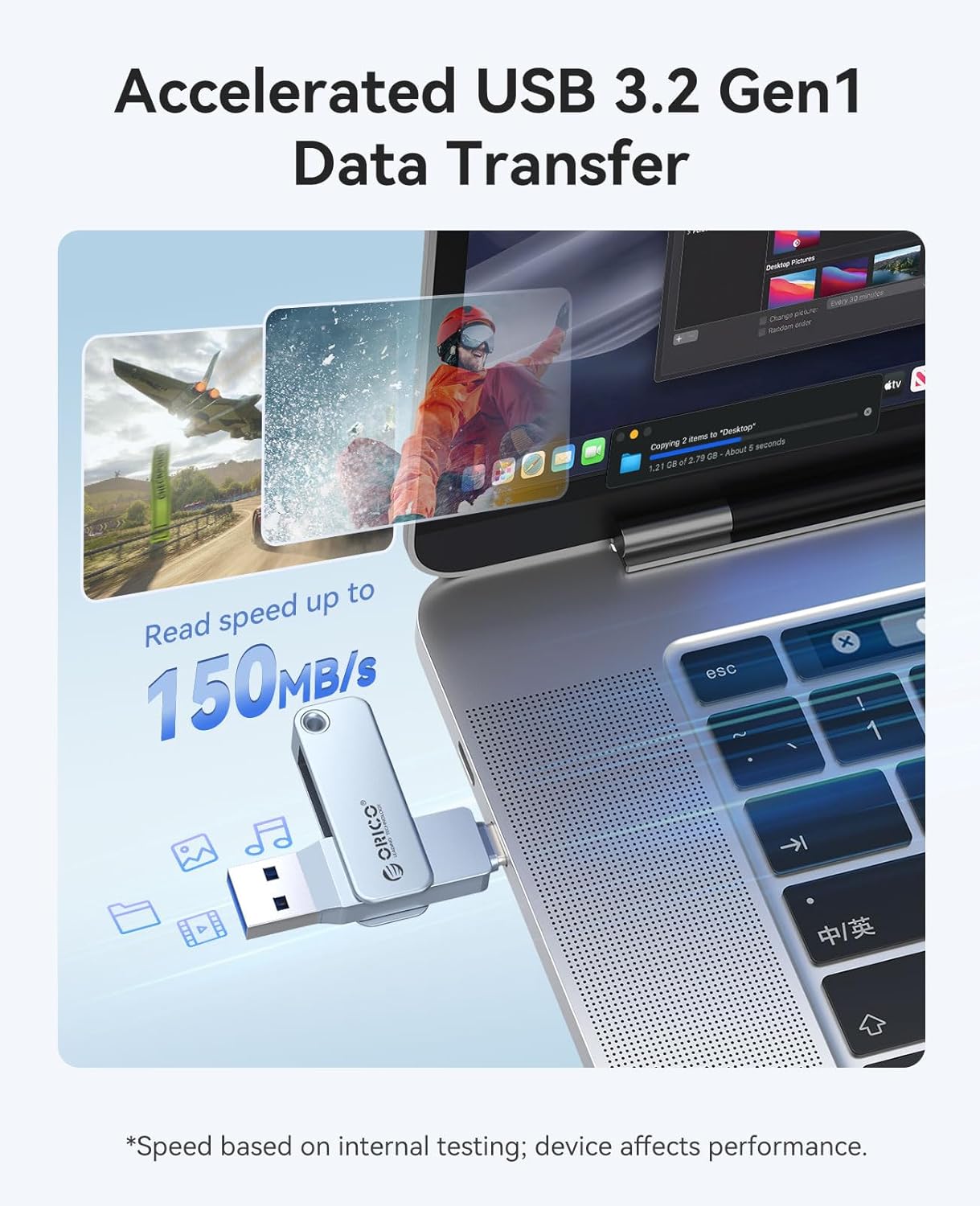Thumbnail 1 de ORICO USB Stick 128GB USB 3.2 Gen 1 Dual USB‑C & USB‑A – kompakter Speicher mit 360° Metallgehäuse