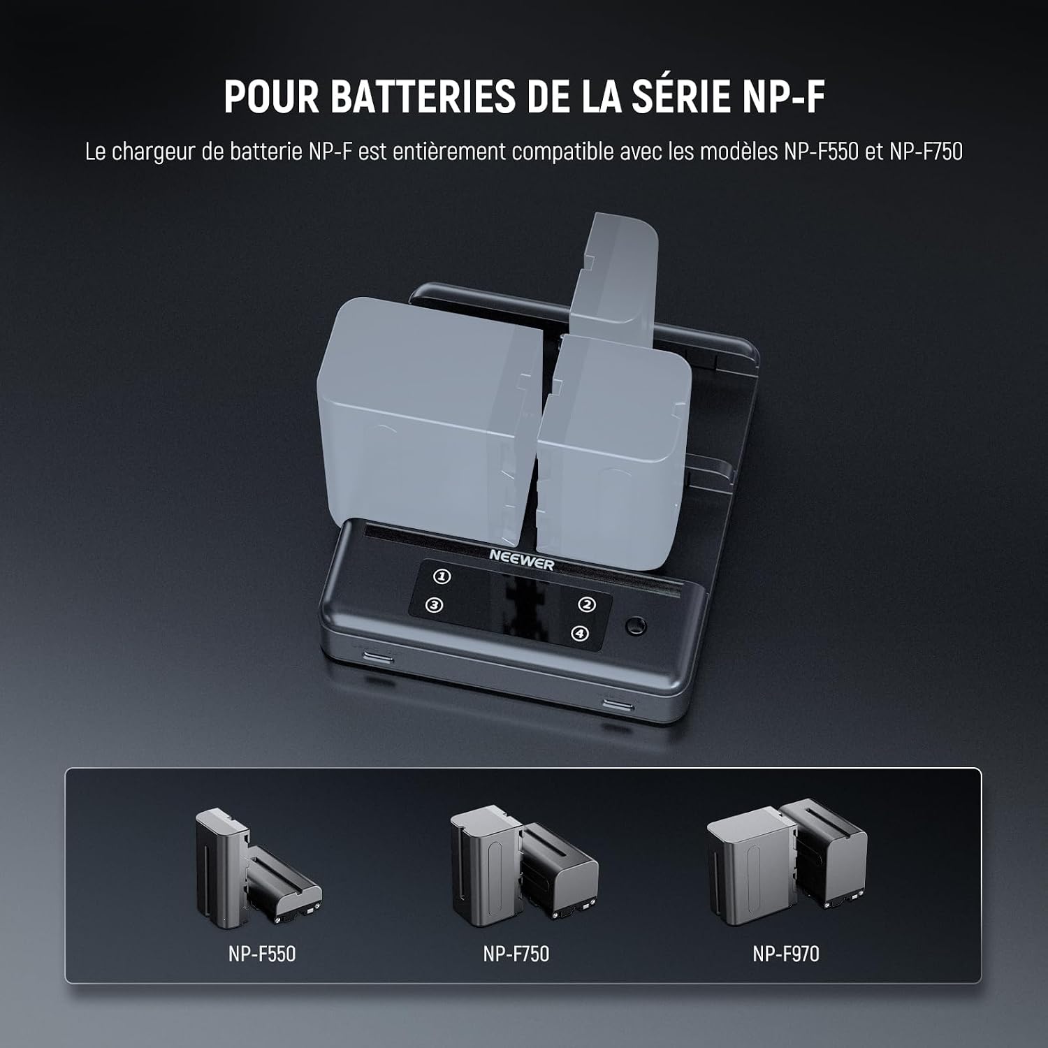 Thumbnail 6 de NEEWER NP-F970 Chargeur 4 canaux avec consolidation d’alimentation intelligente et écran OLED
