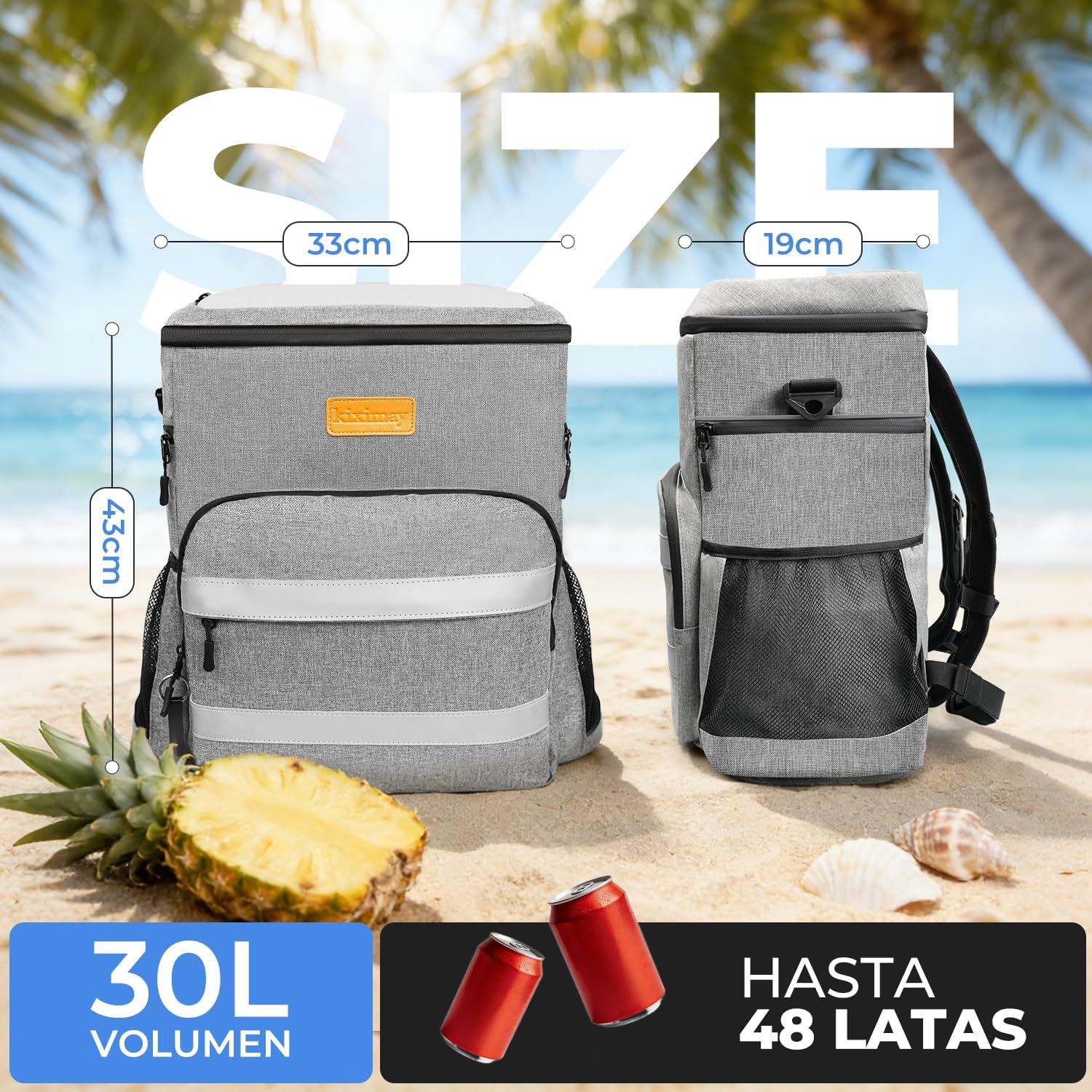 Detalle de Kiximay Mochila Nevera Isotérmica 30L: bolsa térmica impermeable para playa, camping y viajes