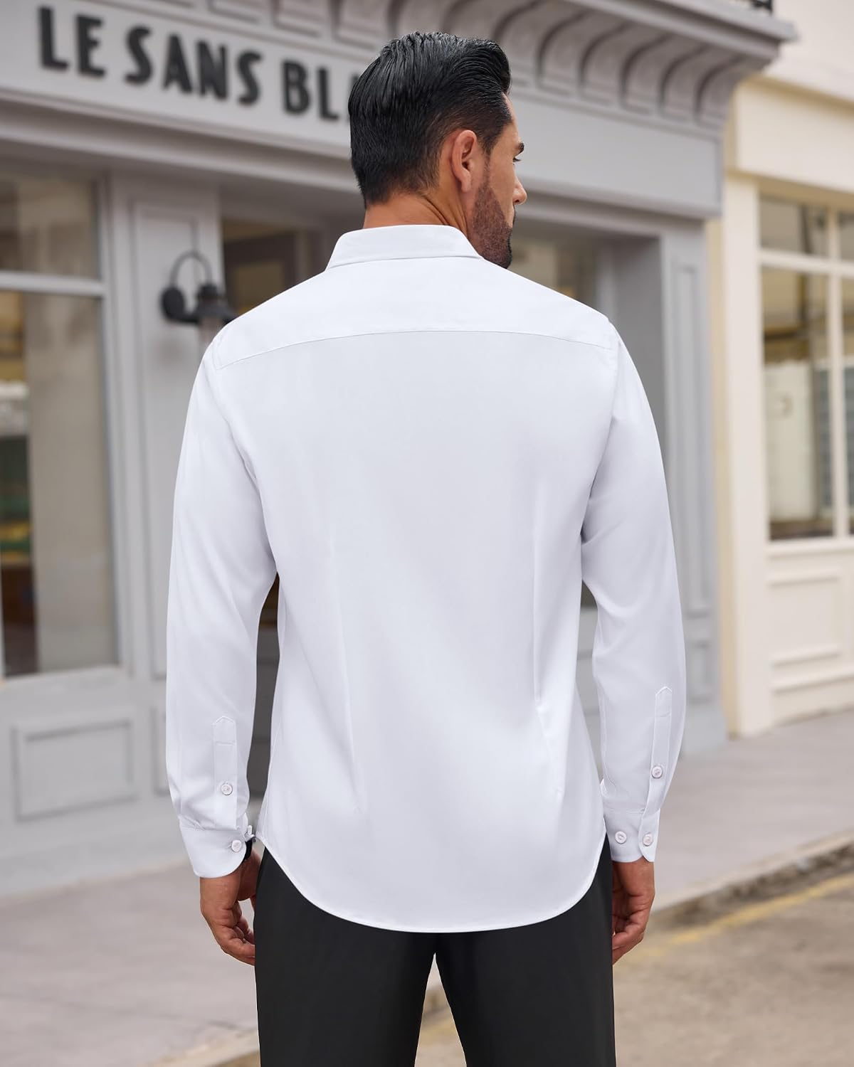 Detalle 2 de Mens Wrinkle-Free Dress Shirt Long Sleeve Stretch Flex Button-Down Shirt, Regular Fit