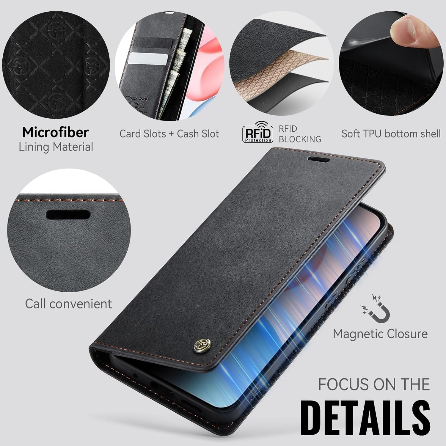 Thumbnail 2 de owlhold Honor 400 5G Klapphülle mit Standfunktion, RFID-Schutz und Kartenfächern (Schwarz)