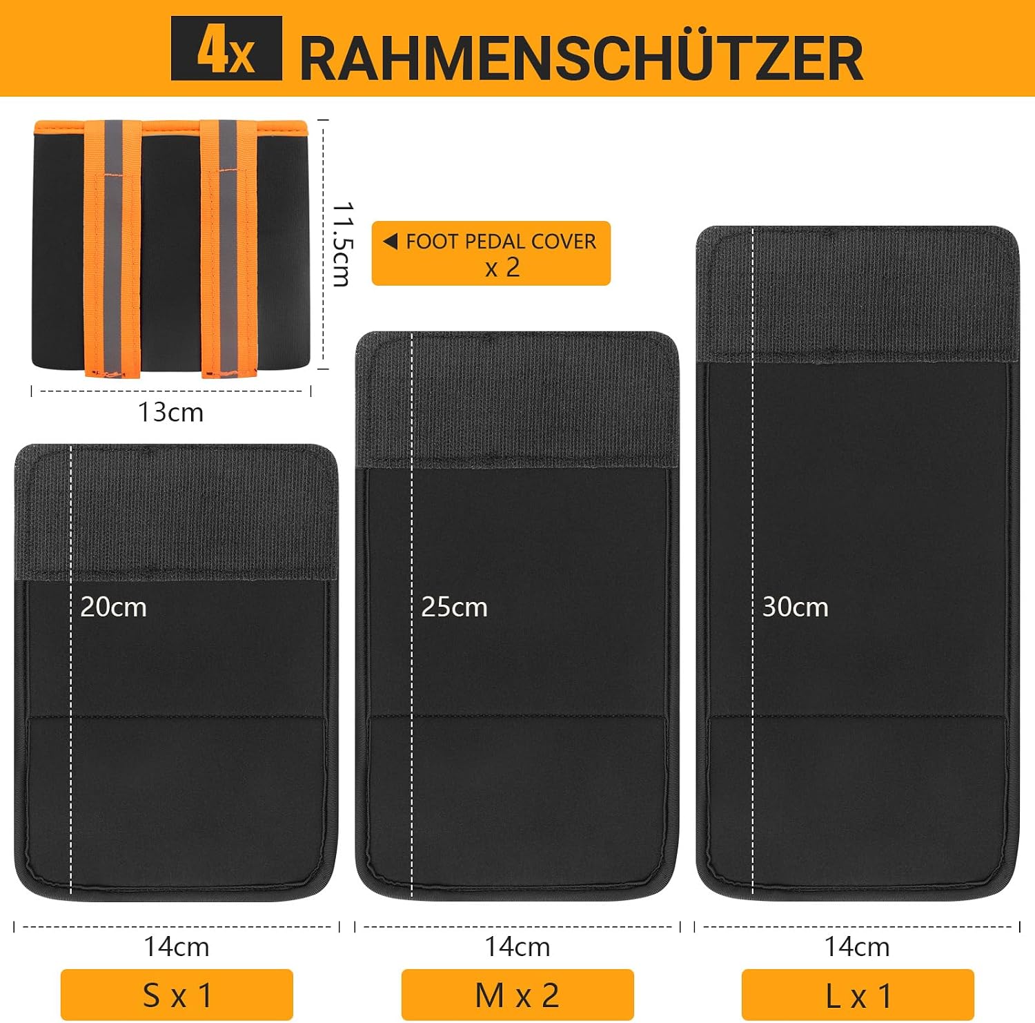 Detalle de CLOPAE Rahmenschutz Fahrrad Set – 4 Rahmenschützer (S/M/L) + 2 Pedalschützer, für 5–28 cm Rahmenumfänge, inkl. Reflektoren