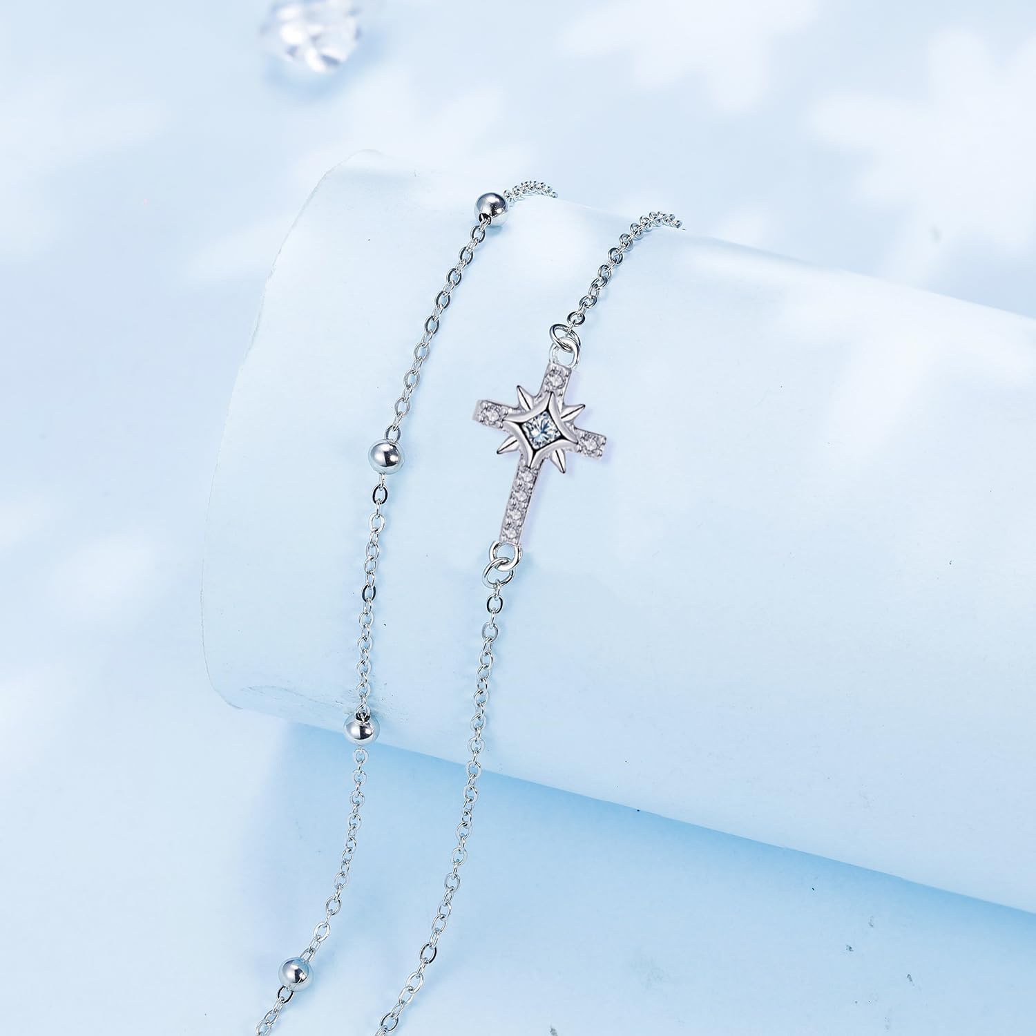 Detalle de Bracelet croix argent 925 réglable 16cm+4