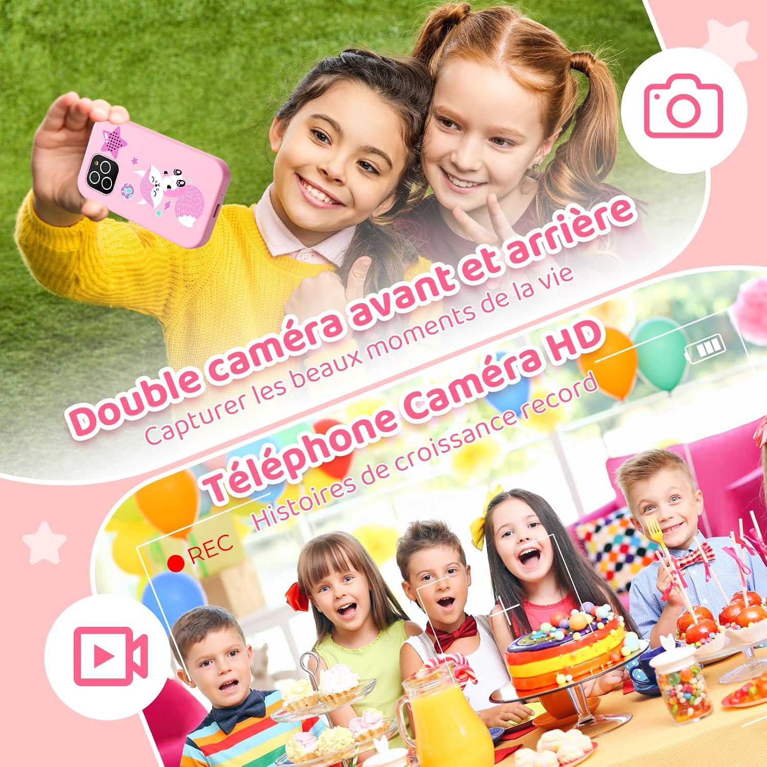 Thumbnail 3 de Tosaju Téléphone portable 4G pour enfants avec double caméra et écran tactile 2,8 pouces (renard rose)
