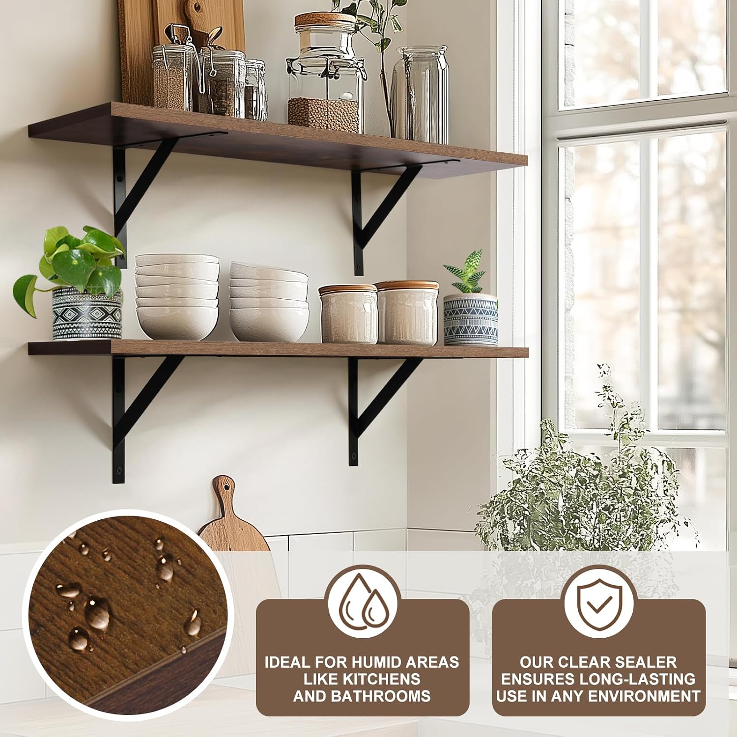 Detalle de Tectocker-DOU 123 Floating Wall Shelves, 31.5-Inch Rustic Brown, 40 lb Capacity