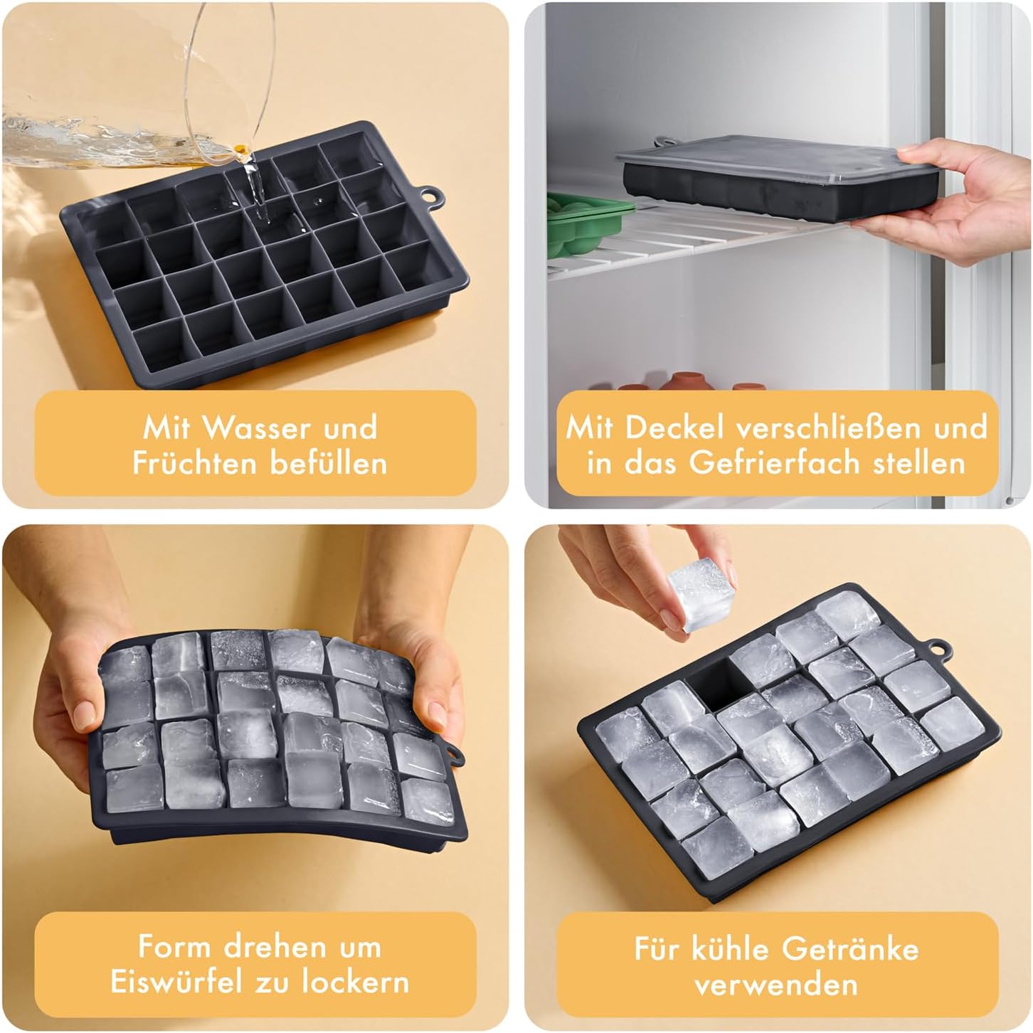 Thumbnail 4 de Blumtal Eiswürfelformen Silikon 3er Set – 24er Eiswürfelform mit Deckel, BPA-frei, lebensmittelecht, Schwarz