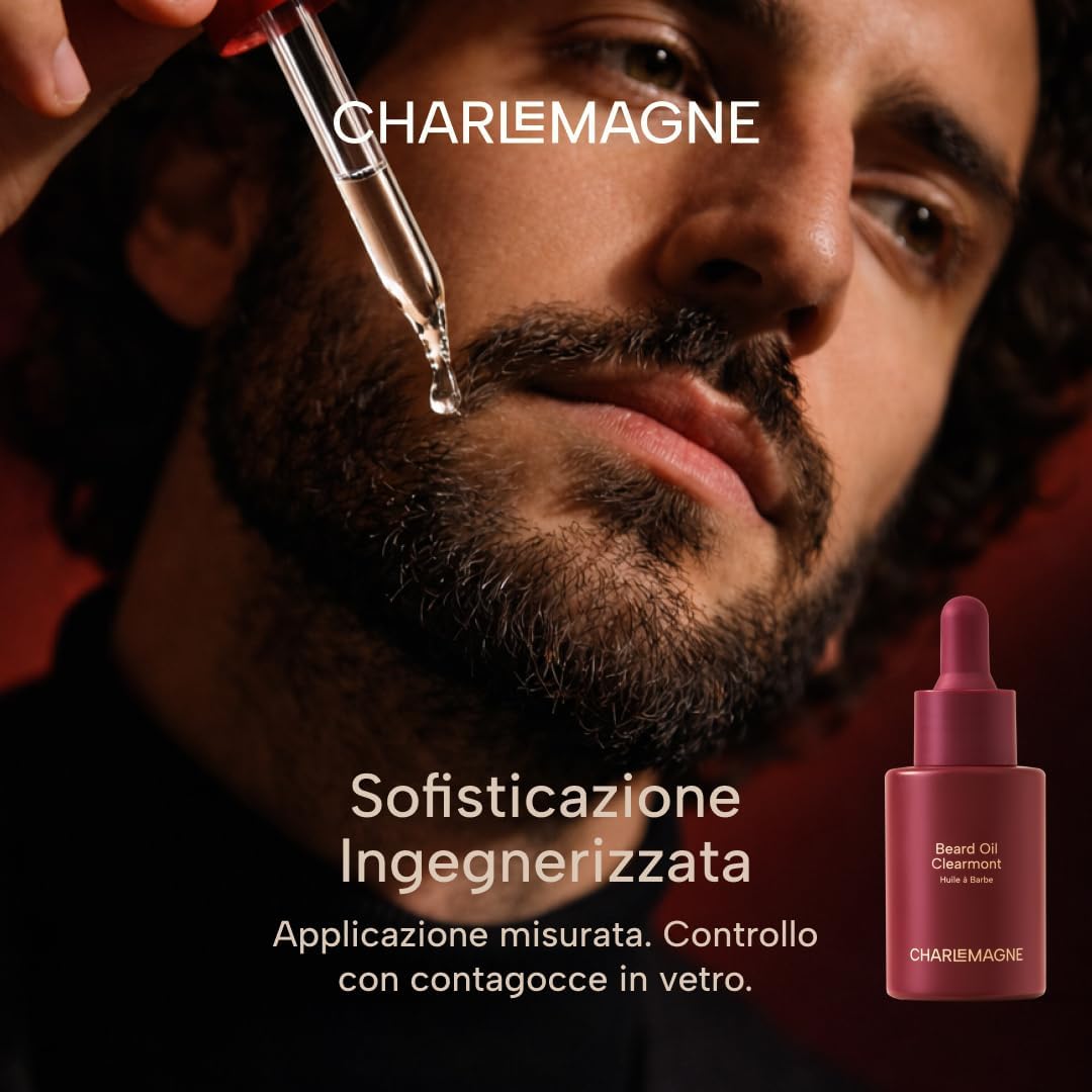 Detalle 2 de Charlemagne Olio Barba per Uomo – 30 ml, Clearmont | Profumo Minimalista, Olio Barba Premium