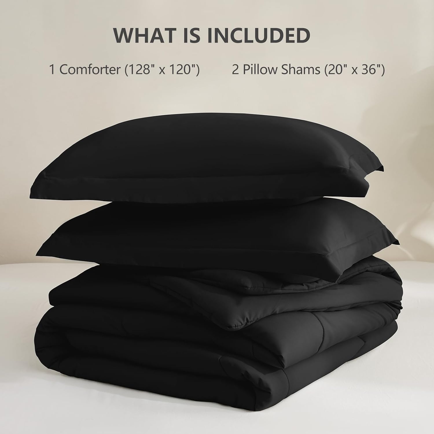 Detalle de CozyLux Super King Plus Comforter Set — 128x120, 3 Pieces, 270GSM Black Bedding