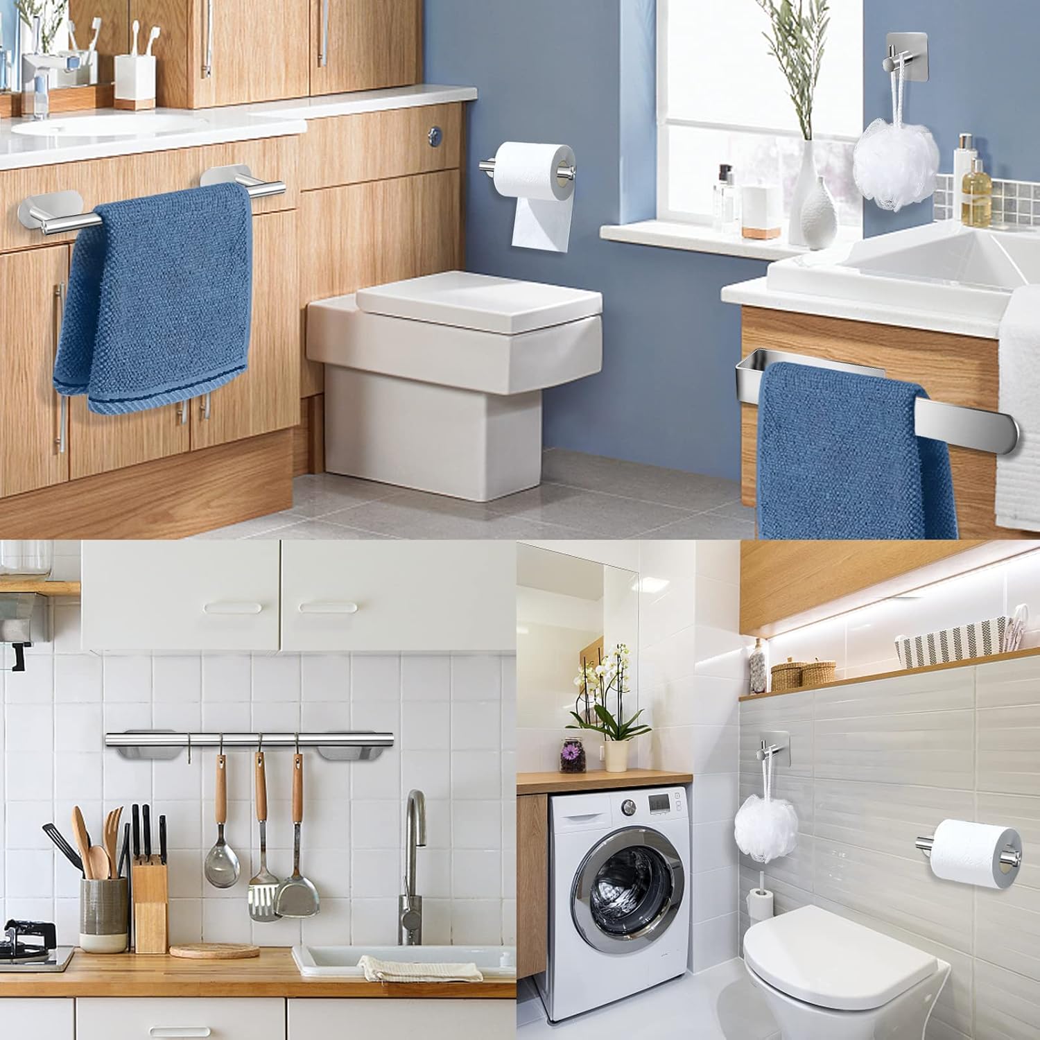 Thumbnail 6 de AIKER Porta Asciugamani Bagno – Set accessori 8 pezzi in acciaio inox 304, attacco adesivo autoadesivo