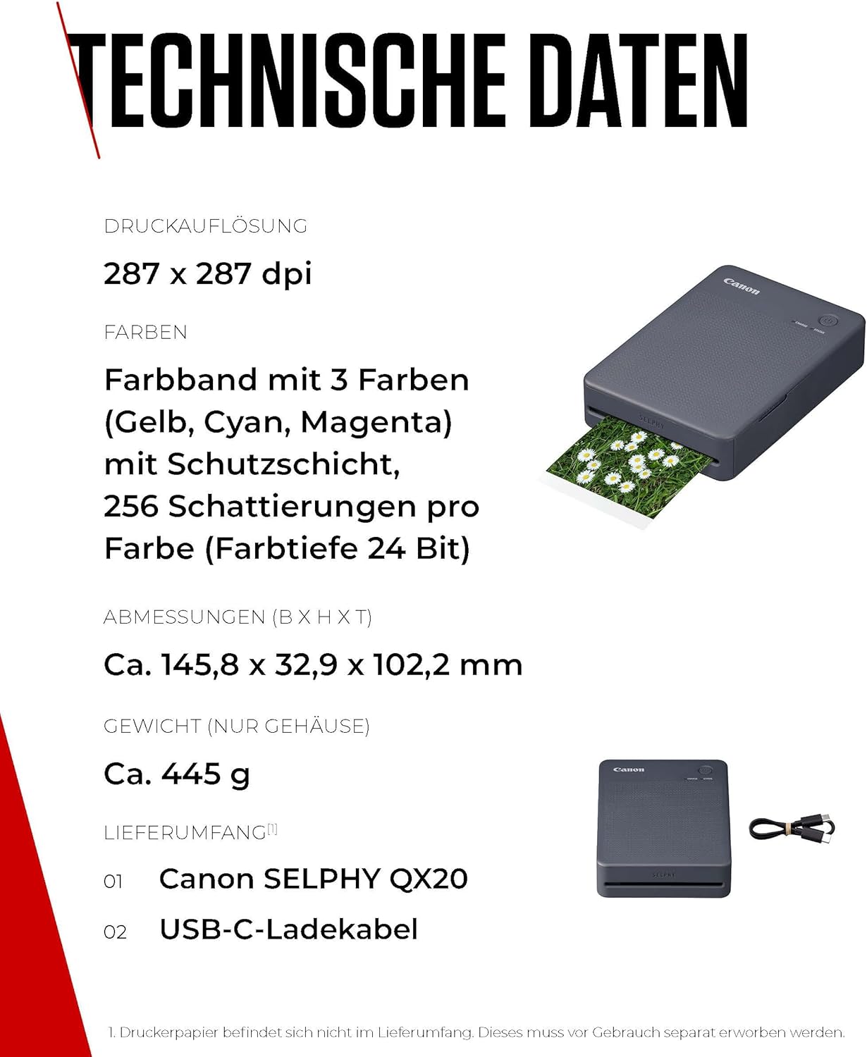 Thumbnail 5 de Canon SELPHY QX20 mobiler Fotodrucker – WLAN-Direktdruck vom Smartphone (Dunkelgrau, ohne Farband/Papier)