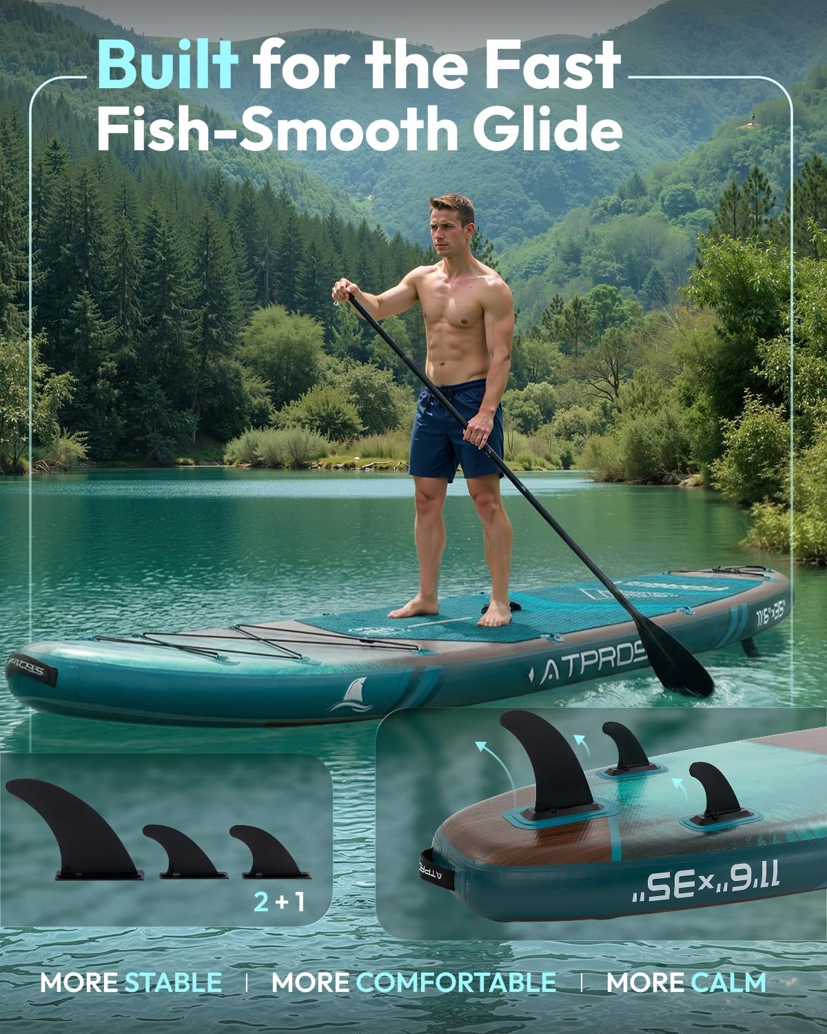 Detalle de ATPROSS 11'6" x 35" Inflatable Paddle Board with All-in-One Kit: Extra-Wide, 450 lb Capacity