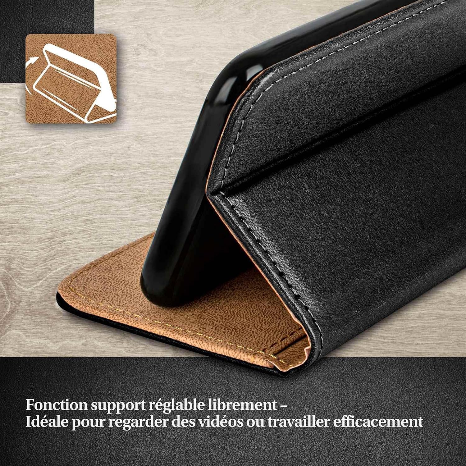 Thumbnail 1 de moex Étui à Rabat 360° pour iPhone 5c – Portefeuille en cuir végétalien noir