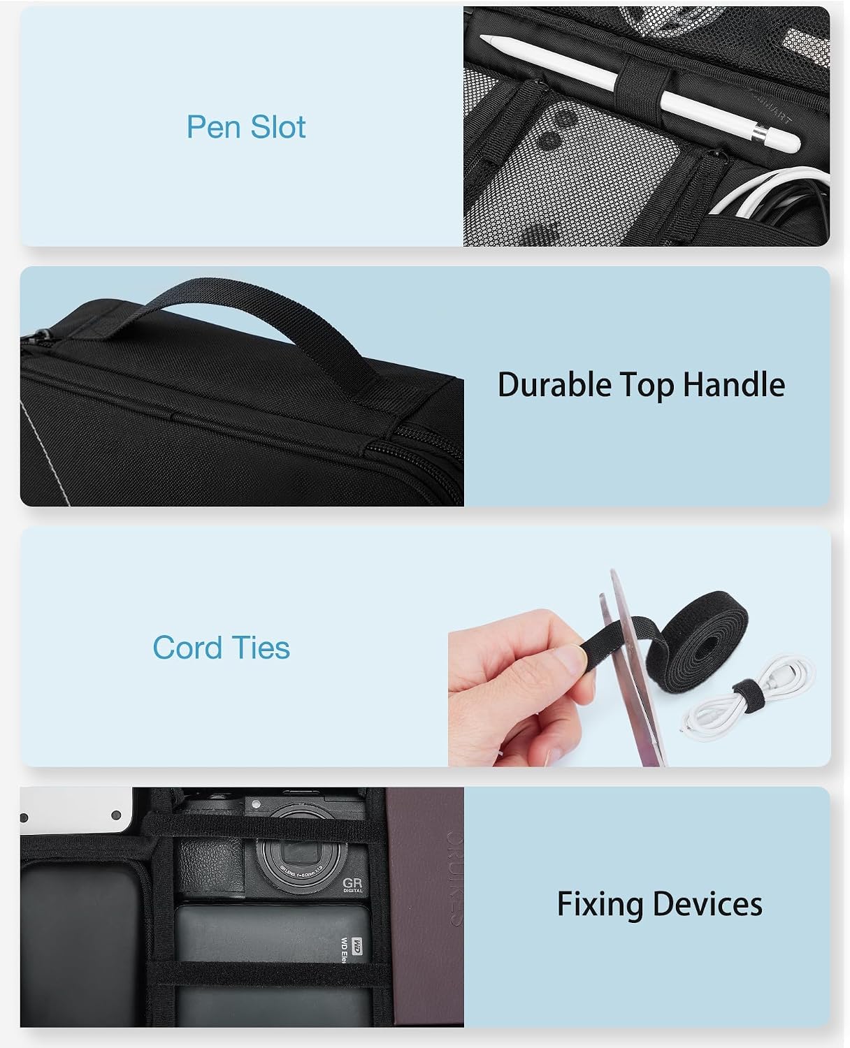 Thumbnail 4 de bagsmart Extra Large Double Layer Portable Travel Cable Organiser Bag (Black, lightweight)