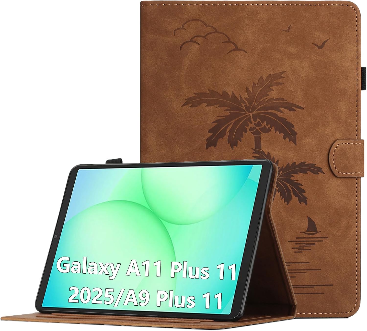 Detalle de Oduio PU-Leder Folio Hülle für Samsung Galaxy Tab A11+/A9 Plus 11" Braun — Standfunktion & Kartenfächer