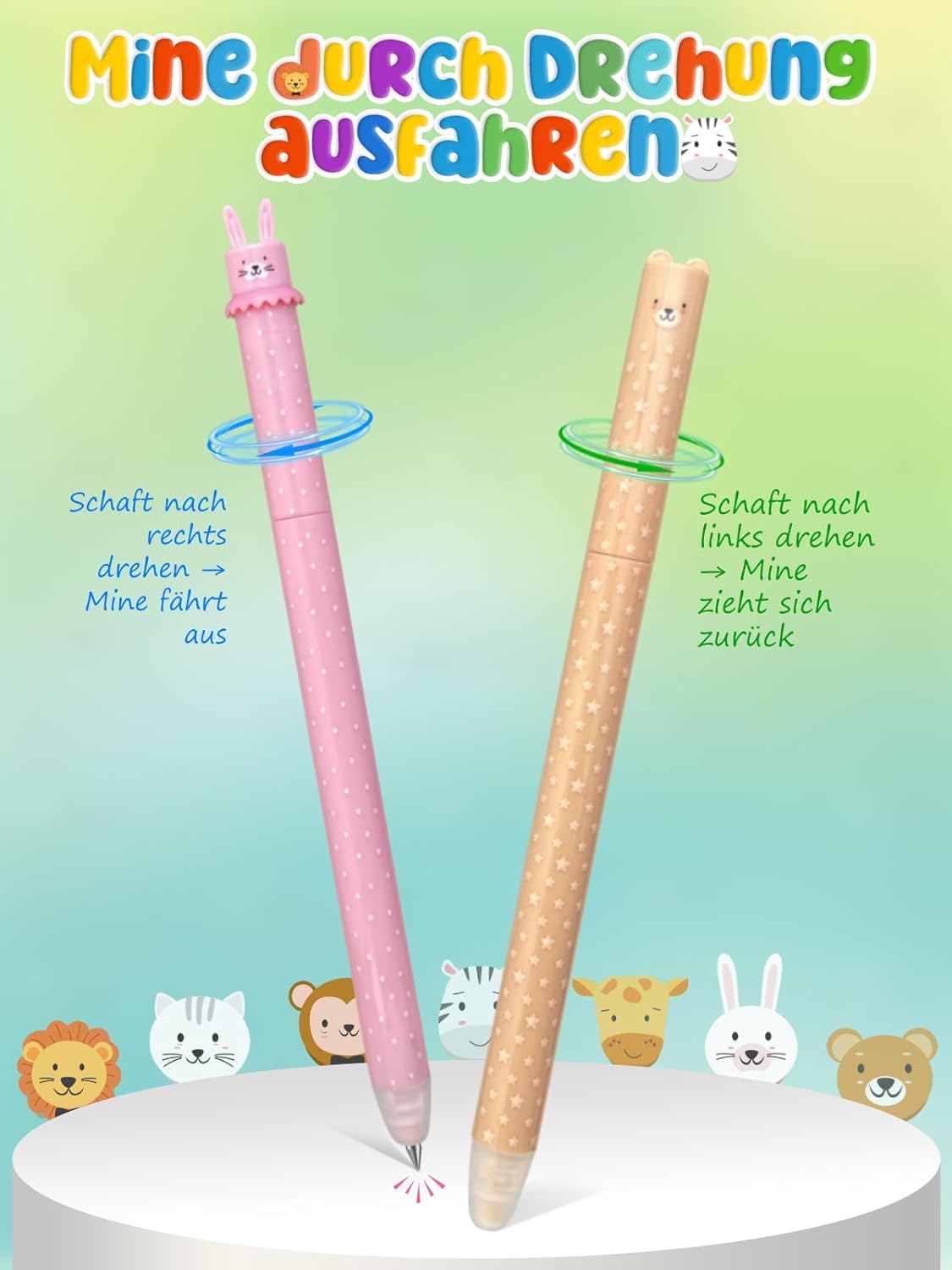 Thumbnail 2 de GutSache 8er-Set radierbare Gelstifte mit thermosensitiver Radiertinte – Blau, 0,7 mm, Tier-Cartoon-Motive