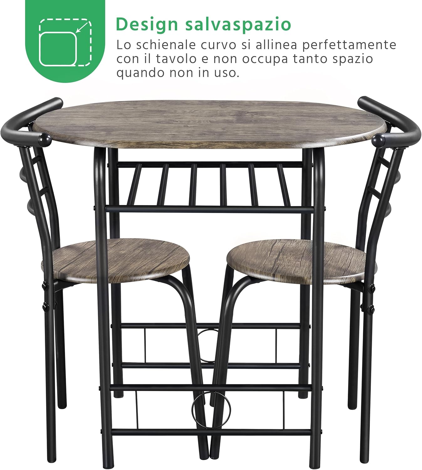 Thumbnail 3 de Yaheetech Set Mobili da Bar Tavolo e 2 Sedie – design compatto in legno e metallo per spazi piccoli