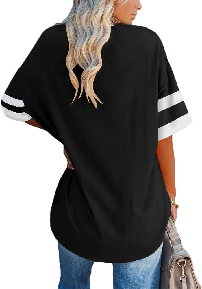 Detalle 2 de Ebifin Damen Oversize T-Shirt (Rundhals, kurzarm) – lockeres Casual-Basic mit Vintage-Optik
