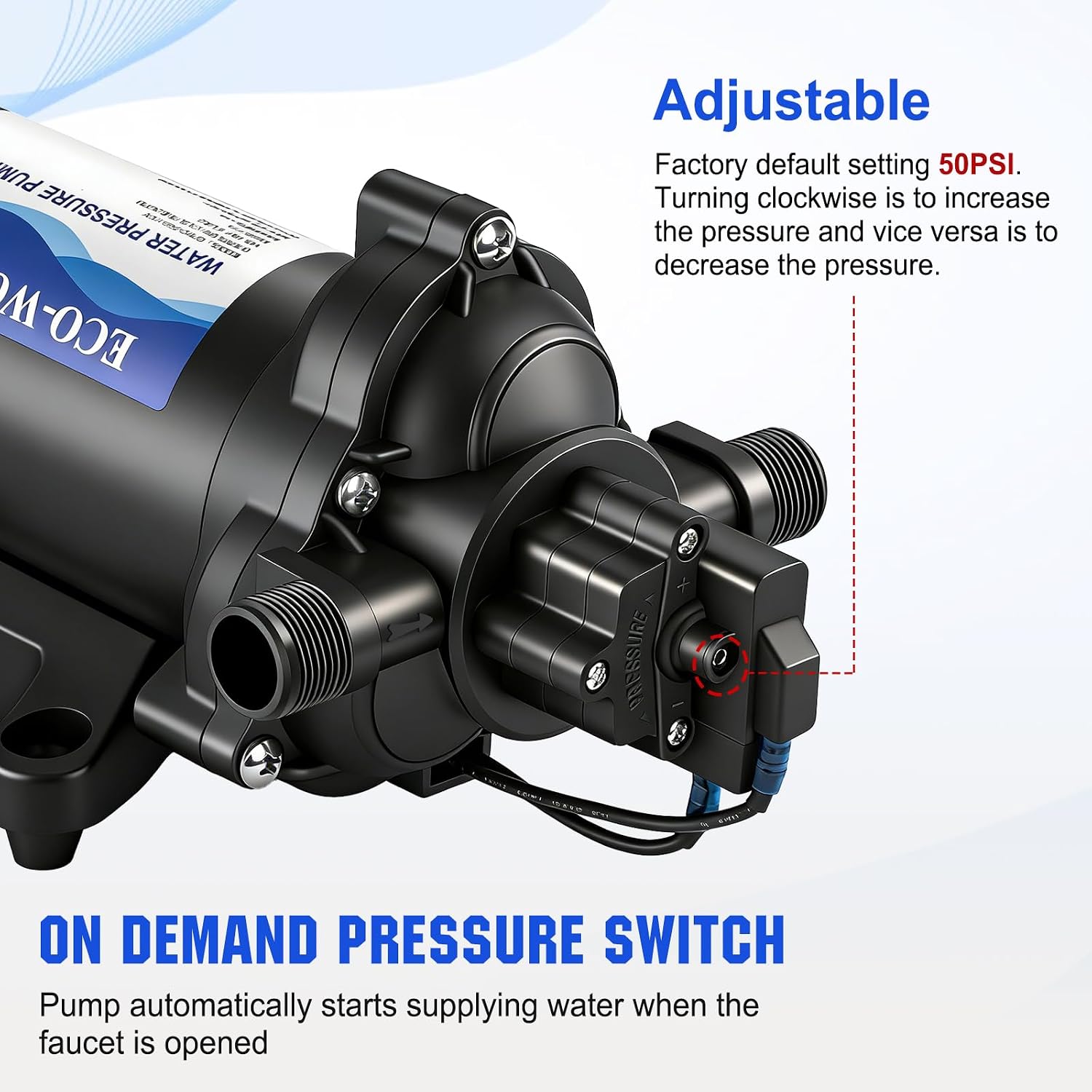 Thumbnail 3 de ECO-WORTHY 33-Series Industrial Diaphragm Water Pressure Pump (110V AC, 4.0GPM, 50PSI) for RV, Marine & Irrigation