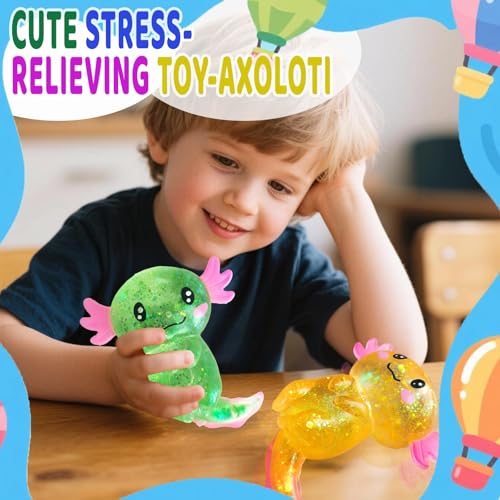 Thumbnail 4 de Puffwize Axolotl Squishy Toy, Medium Blue Glitter Squeeze Toy