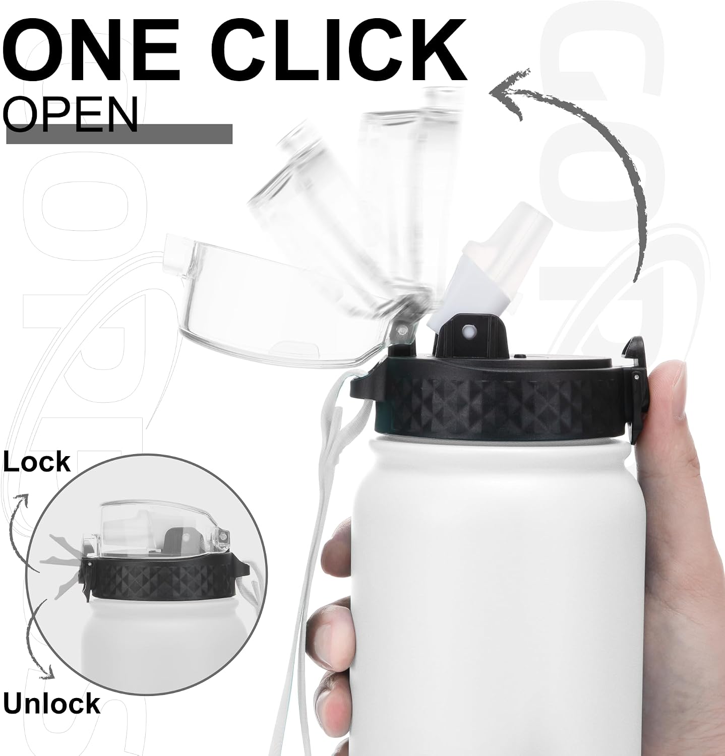 Detalle de GOPPUS 1L Stainless Steel Water Bottle with Straw – Double Wall Vacuum Insulated