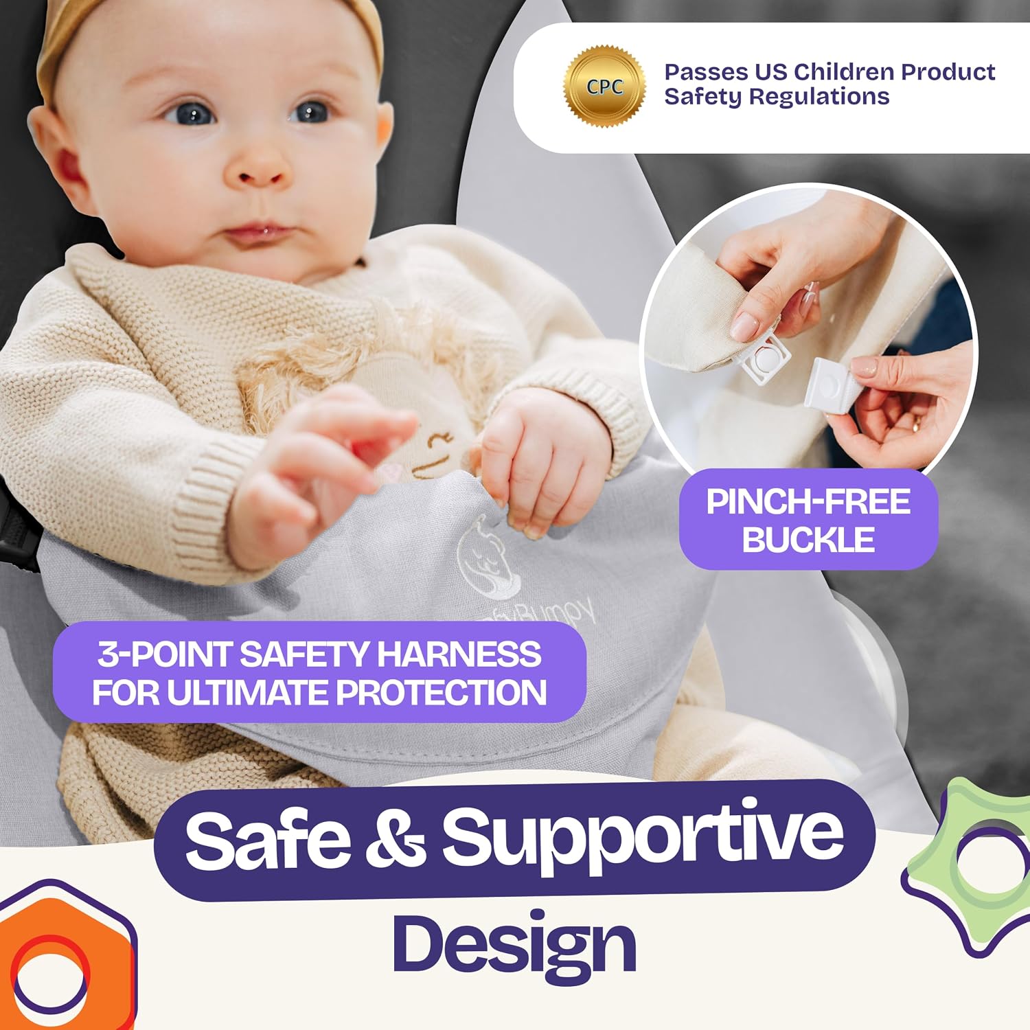 Thumbnail 6 de ComfyBumpy Portable Baby Bouncer, Organic Cotton, 3 Recline Positions
